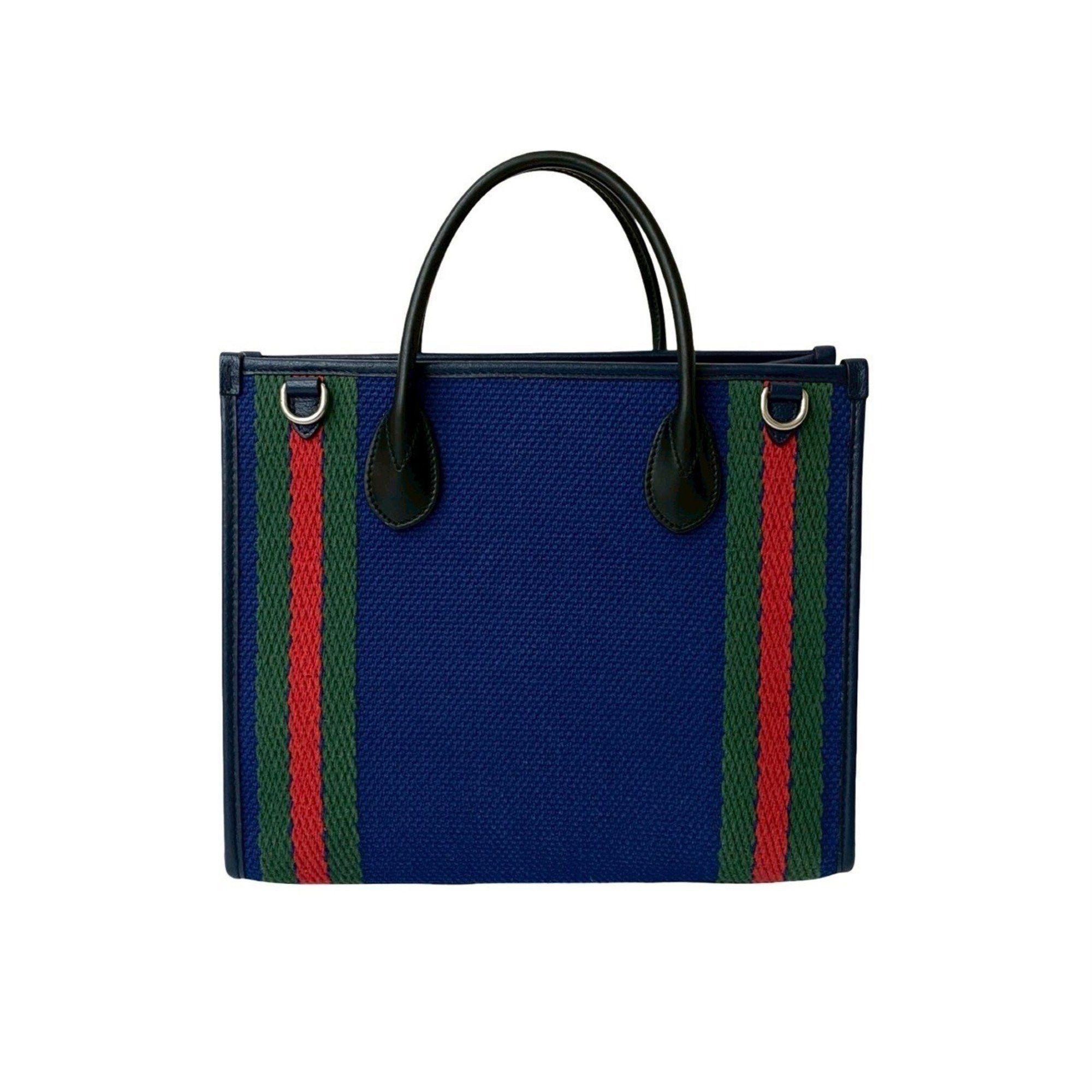 Gucci GUCCI Interlocking G Sherry Line Canvas and Leather Handbag/Tote Bag, Blue/Navy, 841-9 Size ONE SIZE - 3 Thumbnail