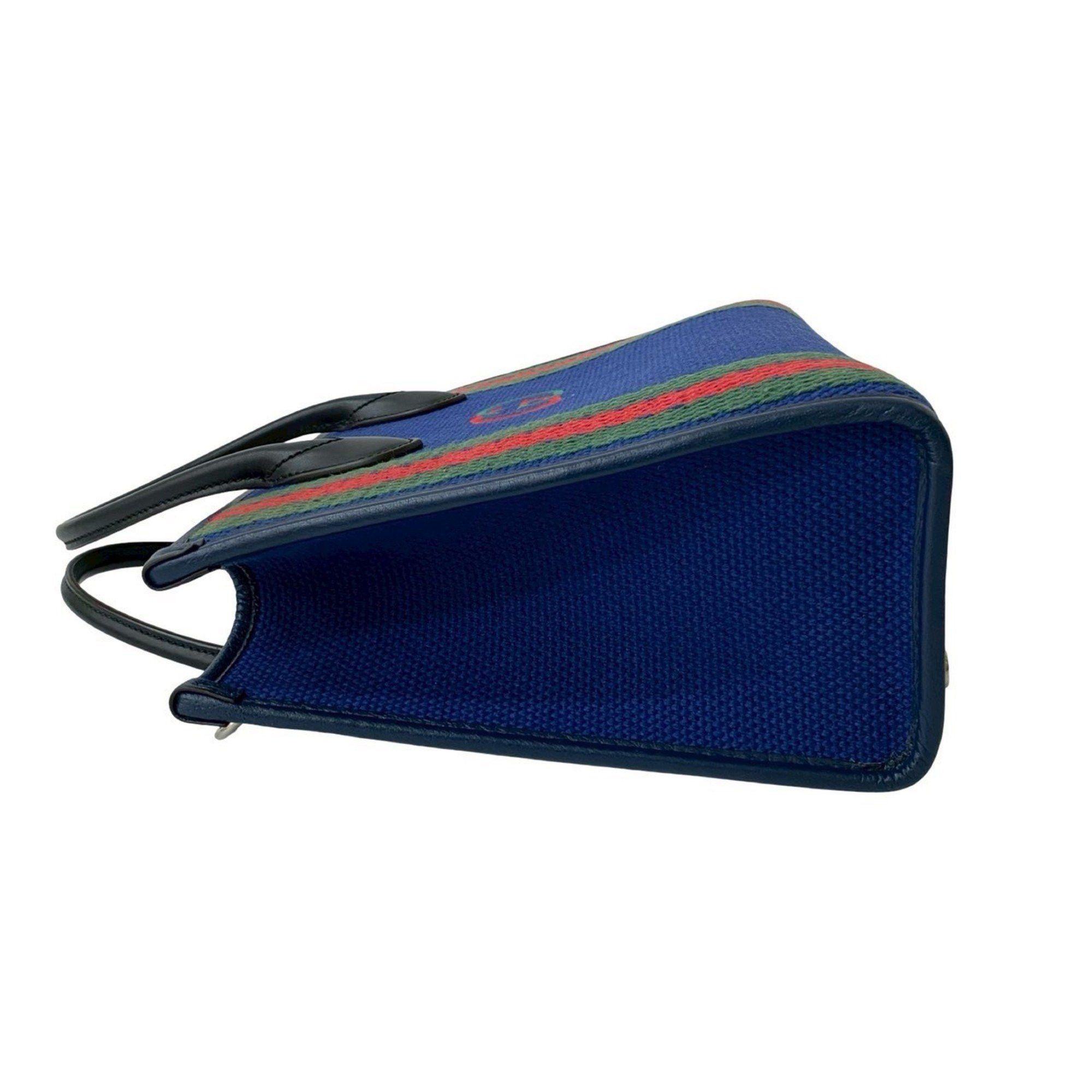 Gucci GUCCI Interlocking G Sherry Line Canvas and Leather Handbag/Tote Bag, Blue/Navy, 841-9 Size ONE SIZE - 5 Thumbnail