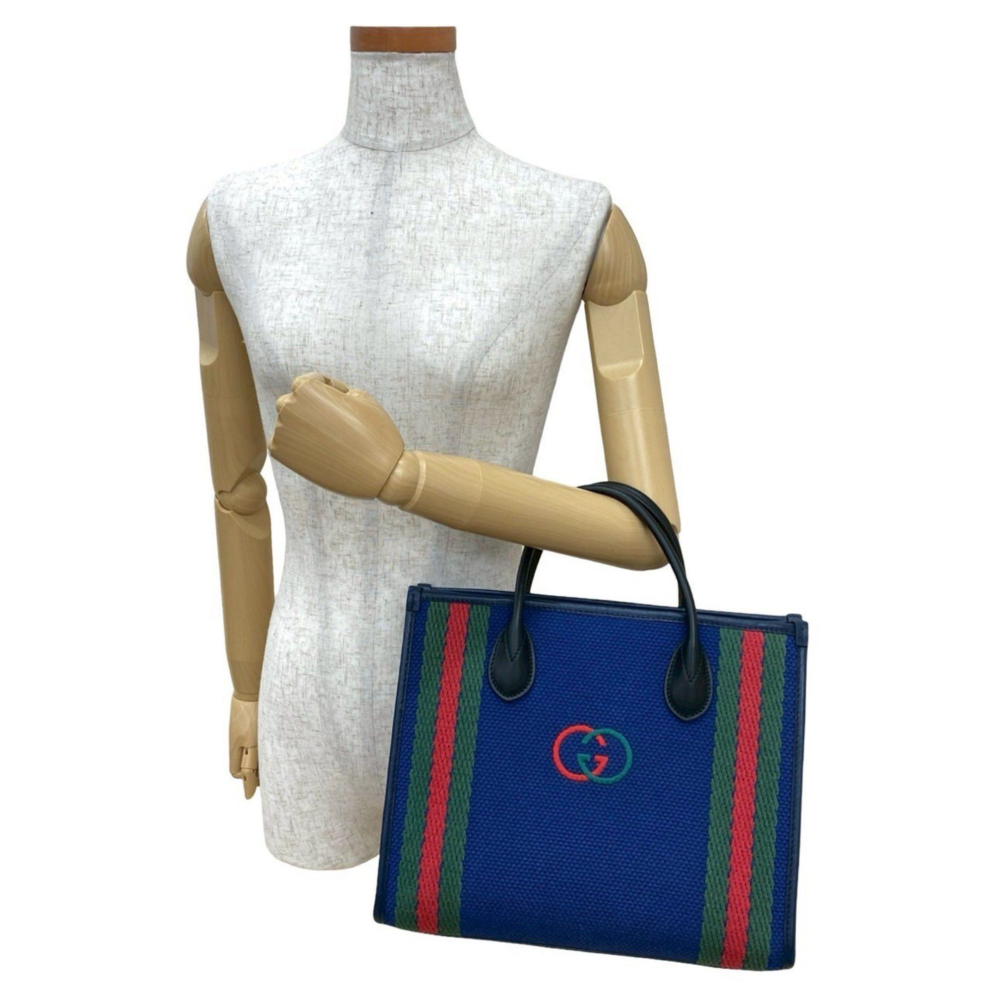 Gucci GUCCI Interlocking G Sherry Line Canvas and Leather Handbag/Tote Bag, Blue/Navy, 841-9 Size ONE SIZE - 2 Thumbnail