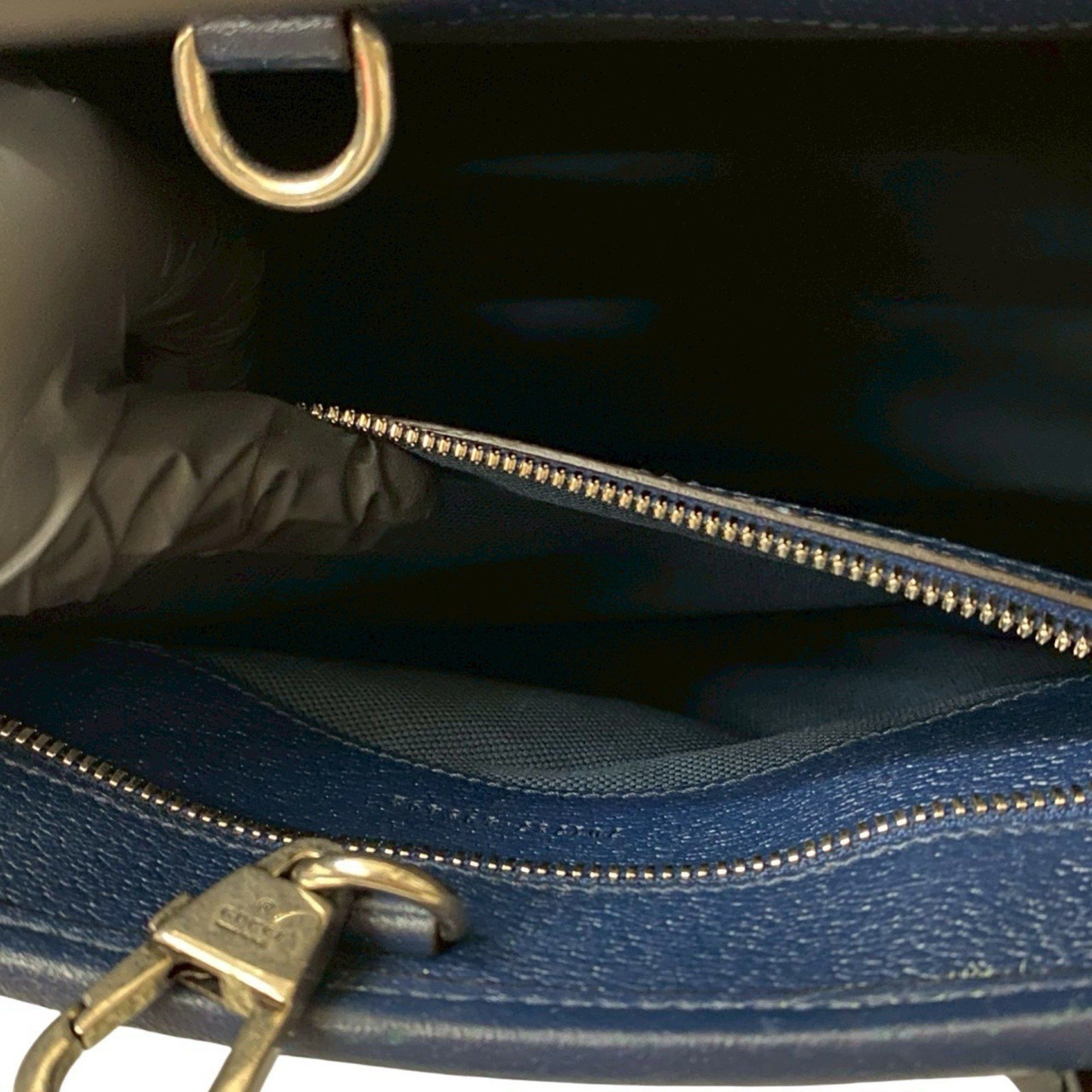 Gucci GUCCI Interlocking G Sherry Line Canvas and Leather Handbag/Tote Bag, Blue/Navy, 841-9 Size ONE SIZE - 10 Thumbnail