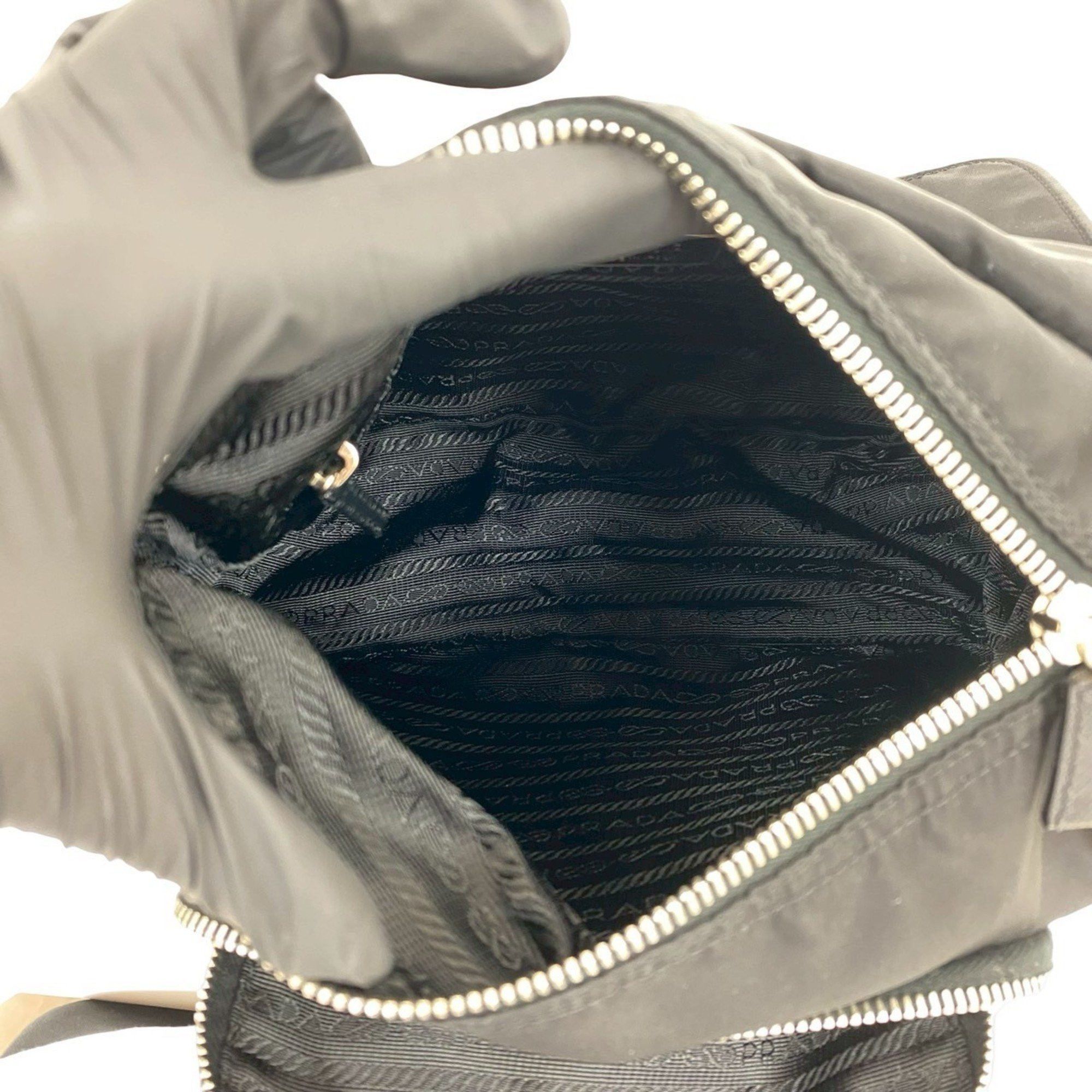 Prada Prada Triangle Logo Hardware Saffiano Leather and Nylon Handbag One Shoulder Bag Black Brown 83297 Size ONE SIZE - 9 Thumbnail
