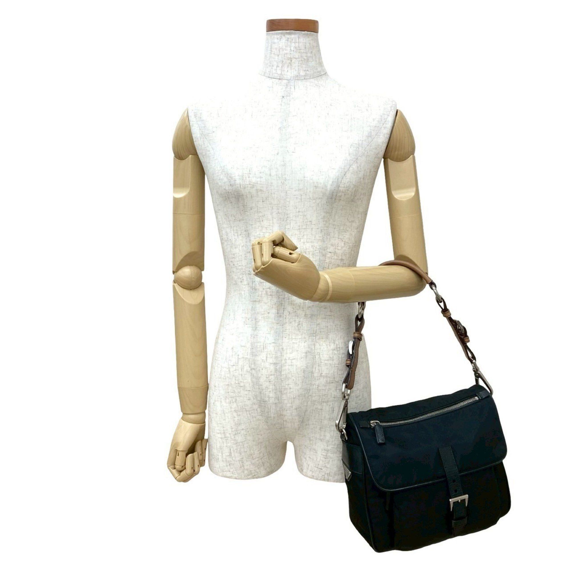 Prada Prada Triangle Logo Hardware Saffiano Leather and Nylon Handbag One Shoulder Bag Black Brown 83297 Size ONE SIZE - 2 Thumbnail