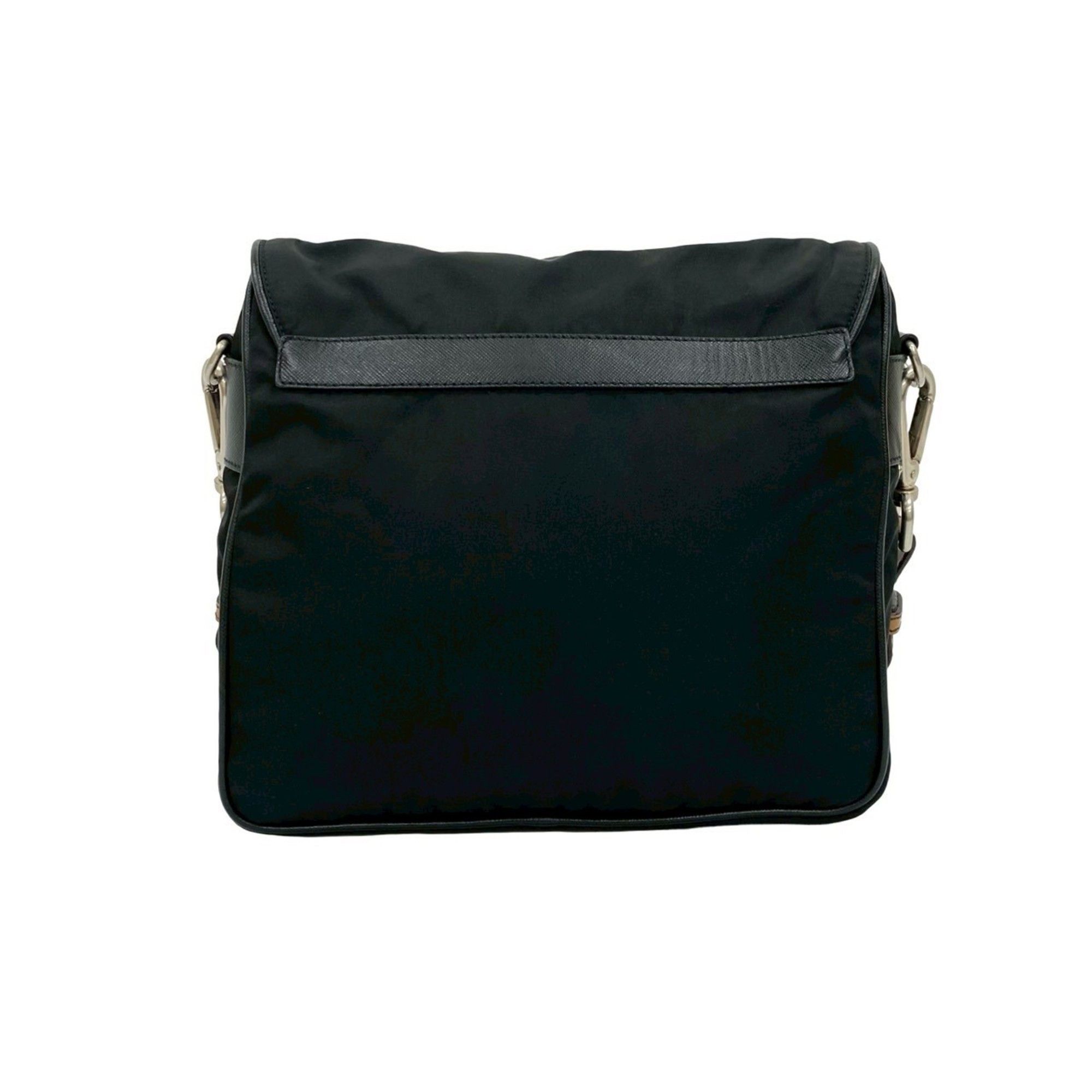 Prada Prada Triangle Logo Hardware Saffiano Leather and Nylon Handbag One Shoulder Bag Black Brown 83297 Size ONE SIZE - 3 Thumbnail