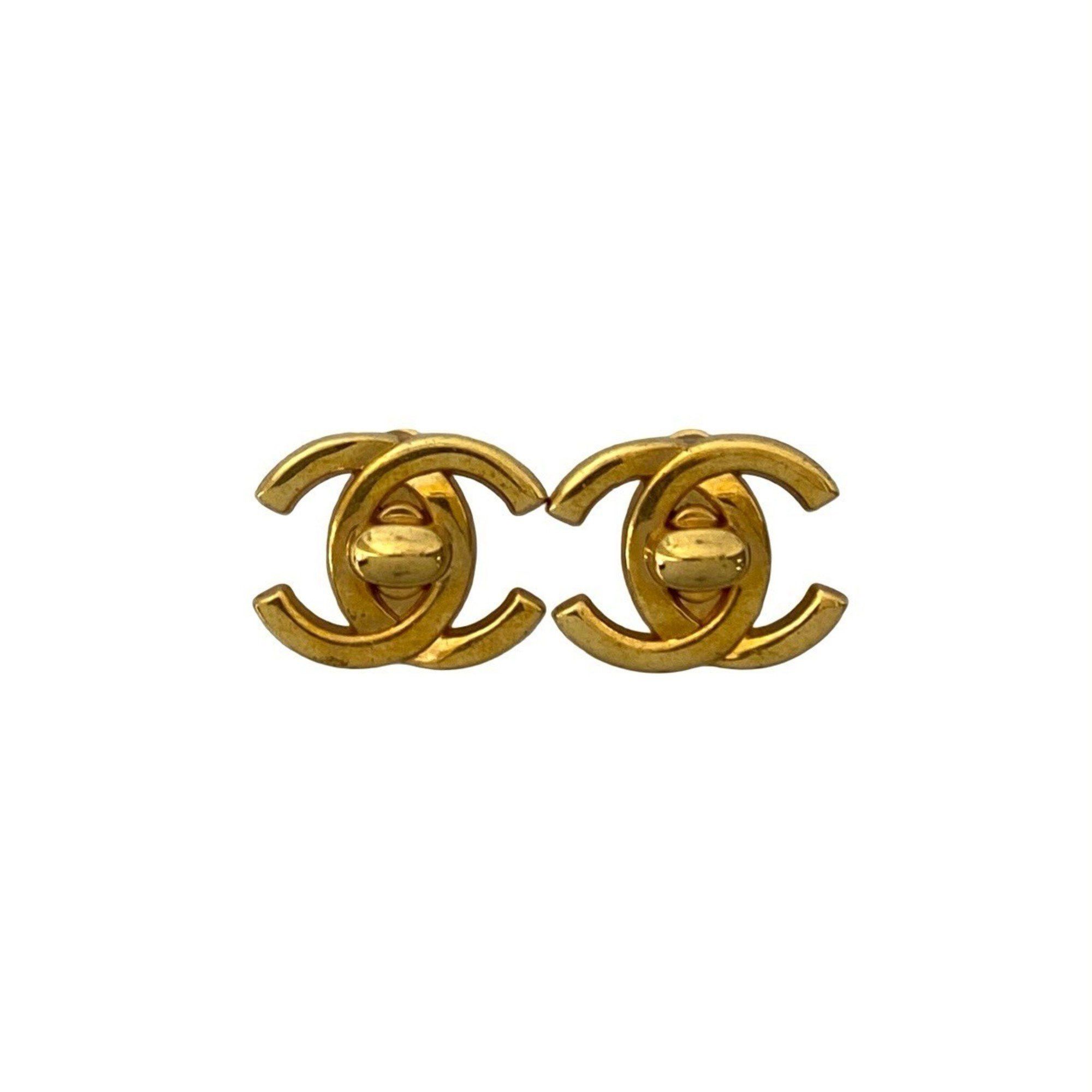 96P CHANEL Vintage Coco Mark Motif Earrings/Ear Cuff Gold 133-2