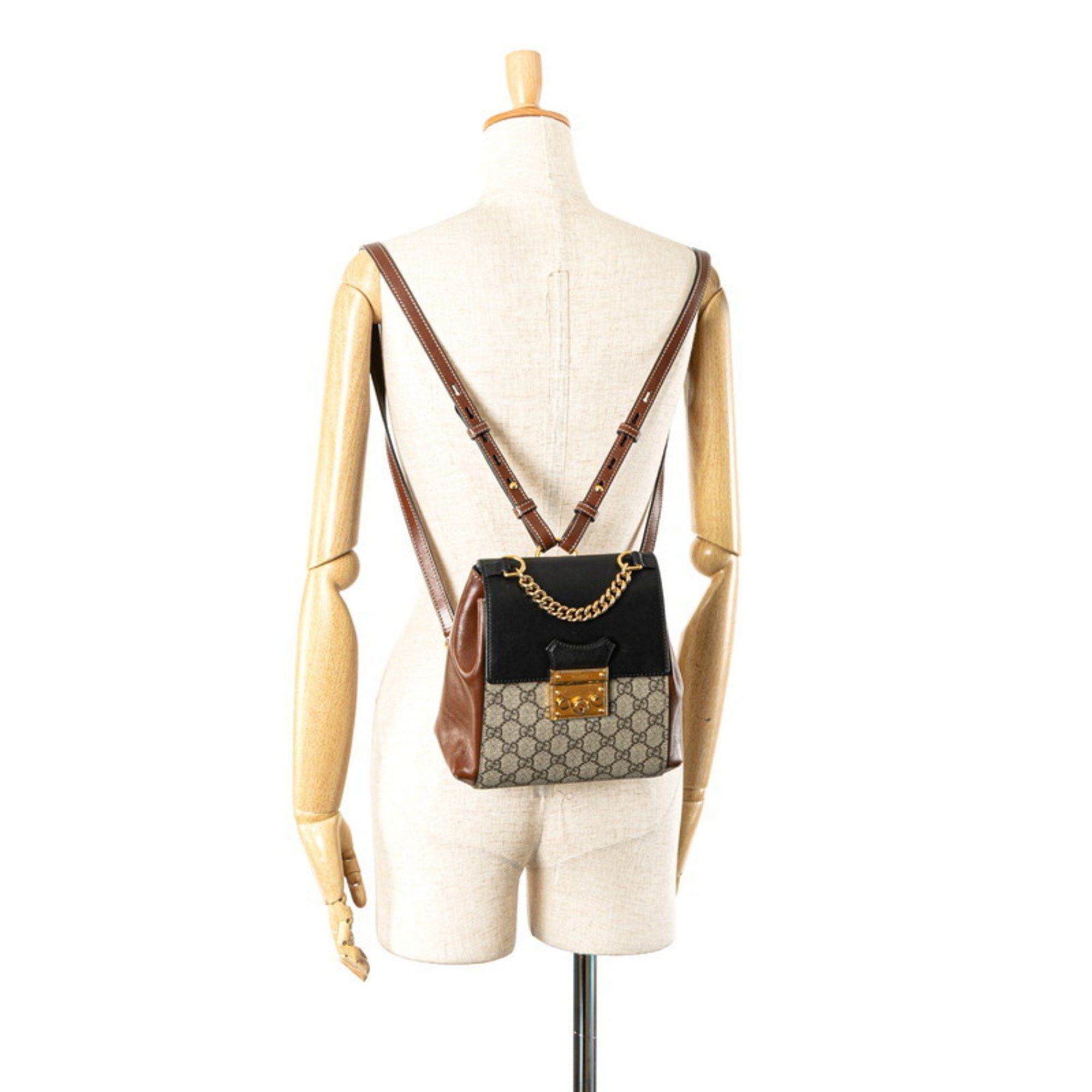 Gucci Gucci GG Supreme Padlock Backpack 498194 Brown, Black, Beige, PVC Leather, Women's GUCCI Size ONE SIZE - 11 Thumbnail