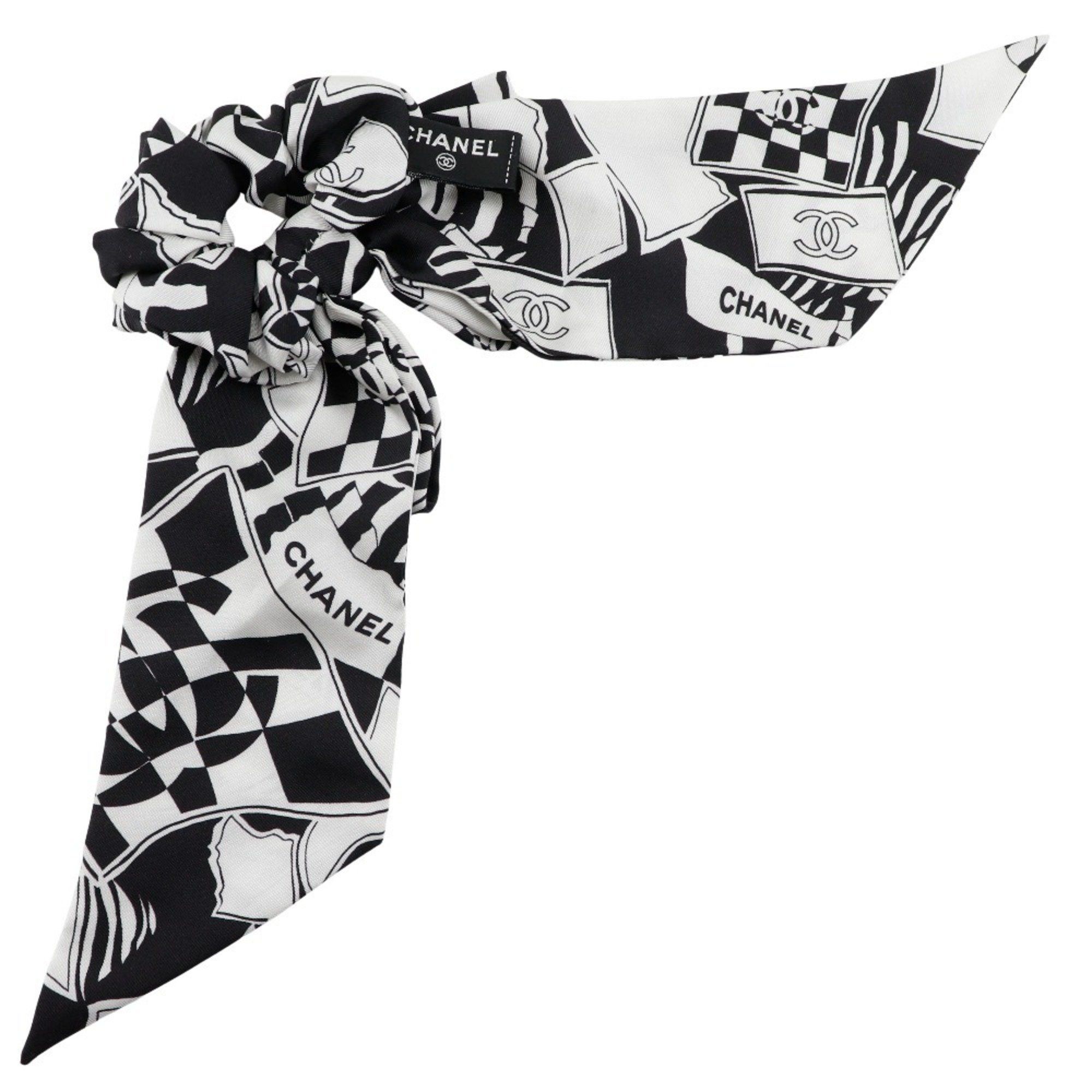 Chanel CHANEL Scrunchie with Coco Mark Ribbon, Silk, Black/White, Women's Size ONE SIZE - 2 Thumbnail