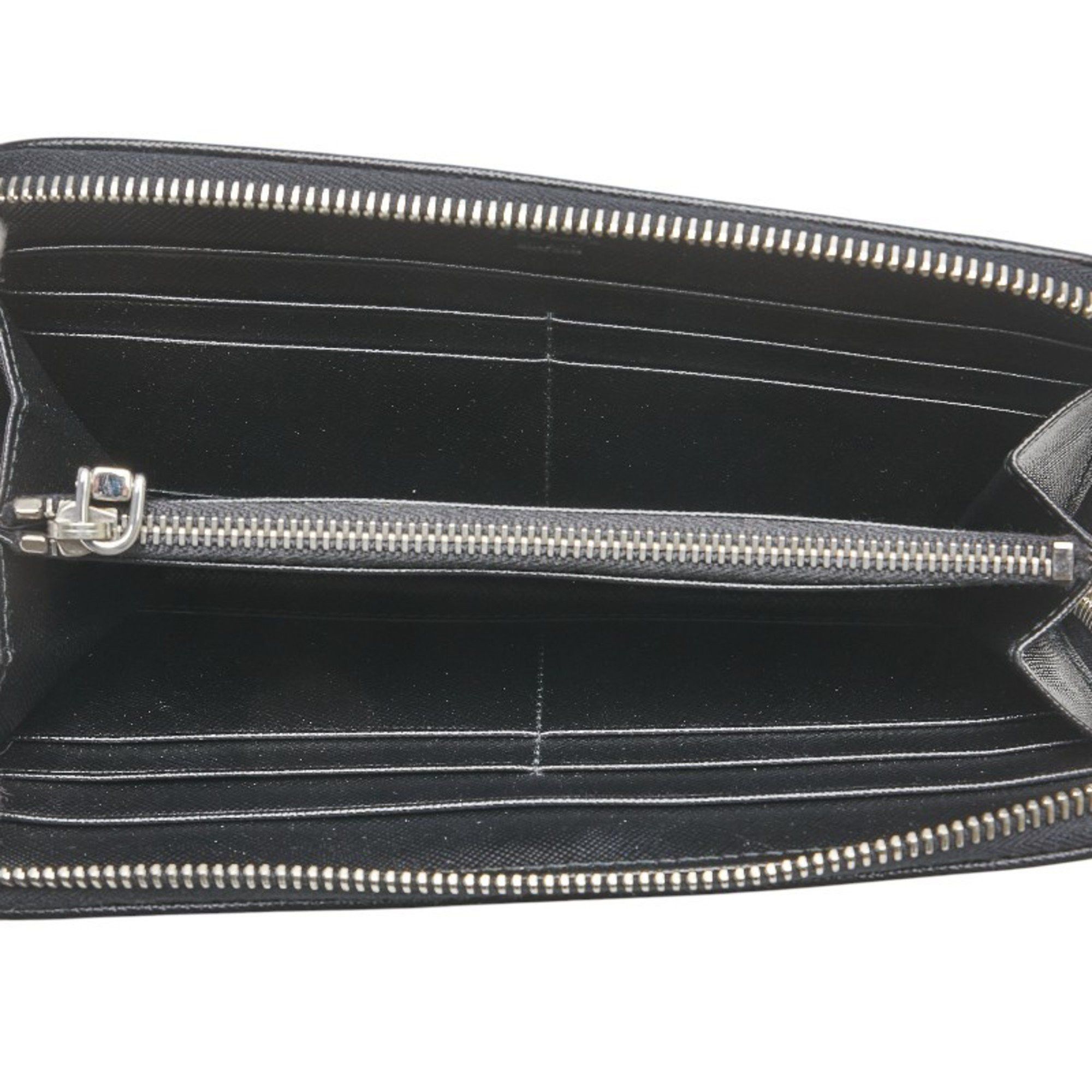 Prada Prada Saffiano Zip-Around Long Wallet 1M0506 Black/Grey Leather Women's PRADA Size ONE SIZE - 8 Thumbnail
