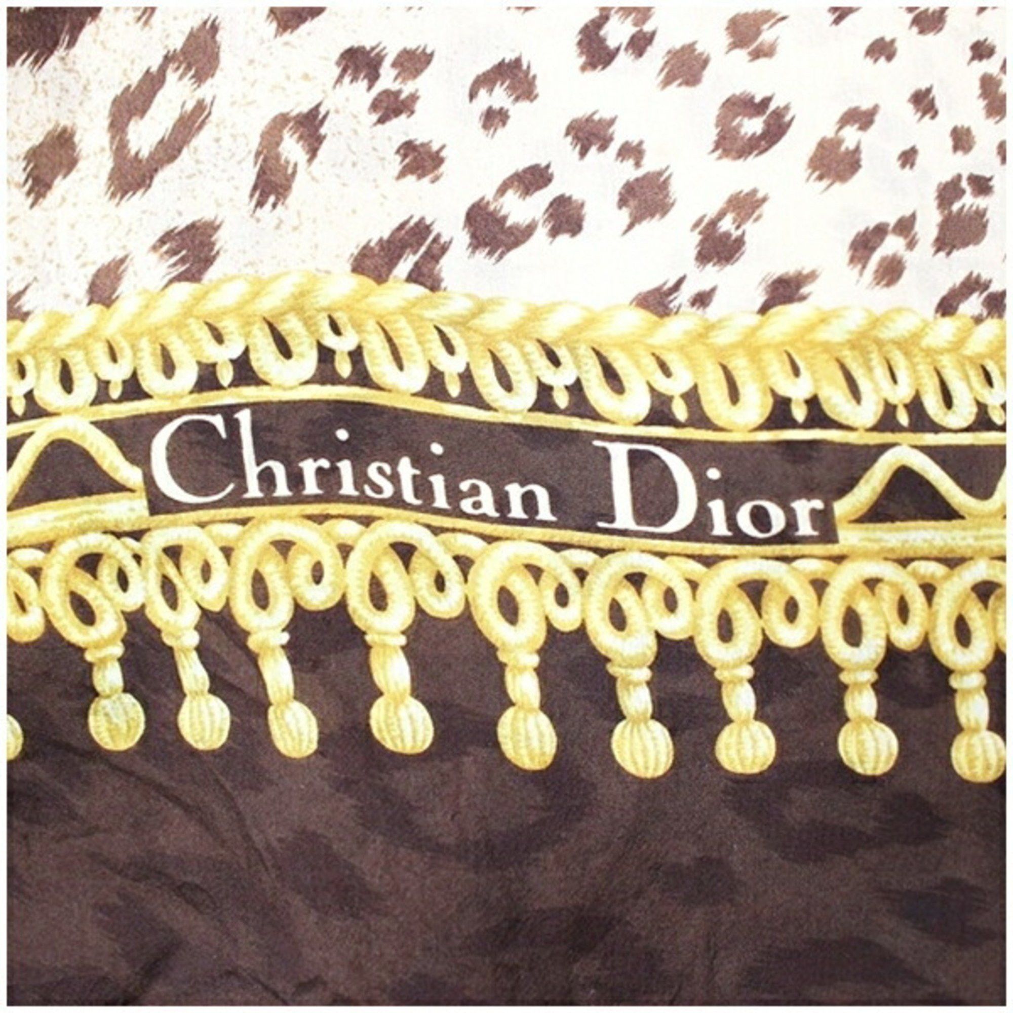 Dior Christian Dior Large Stole/Scarf, Rectangular, Beige/Brown, Leopard Print, Women's Size ONE SIZE - 4 Thumbnail