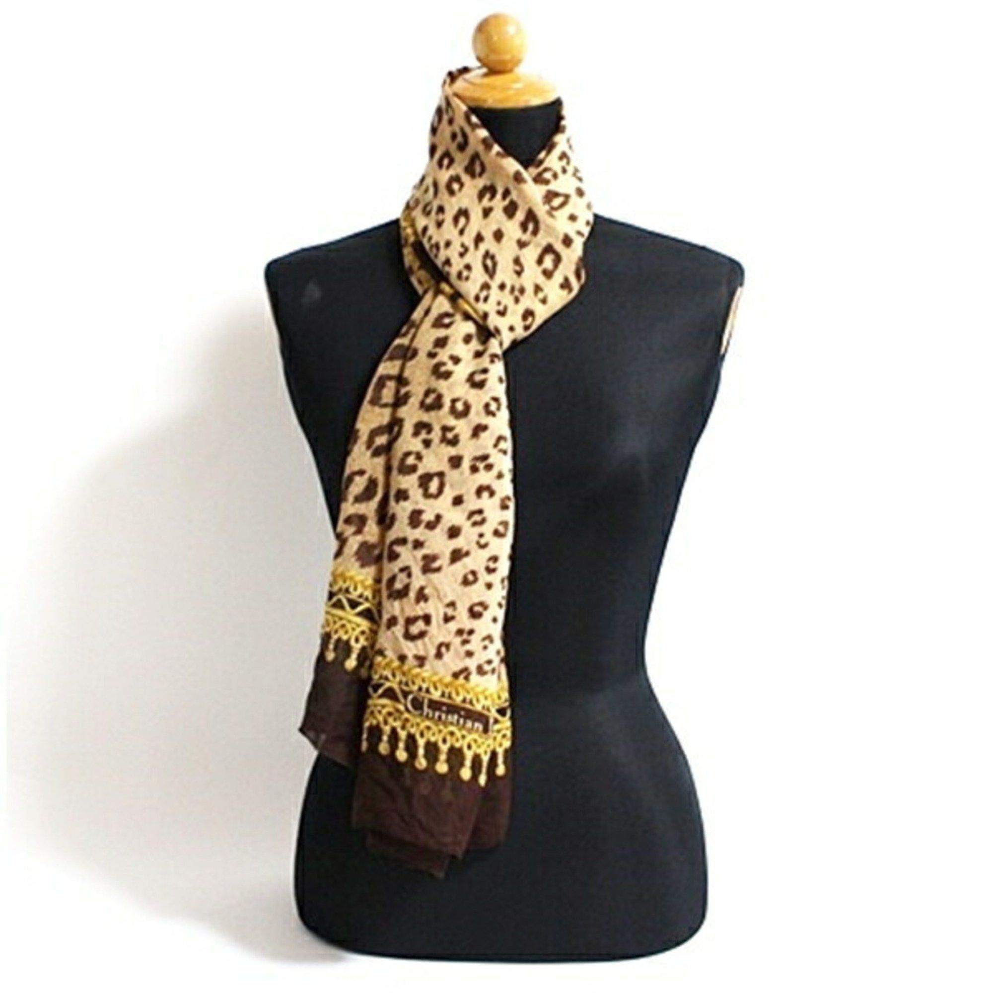 Dior Christian Dior Large Stole/Scarf, Rectangular, Beige/Brown, Leopard Print, Women's Size ONE SIZE - 3 Thumbnail