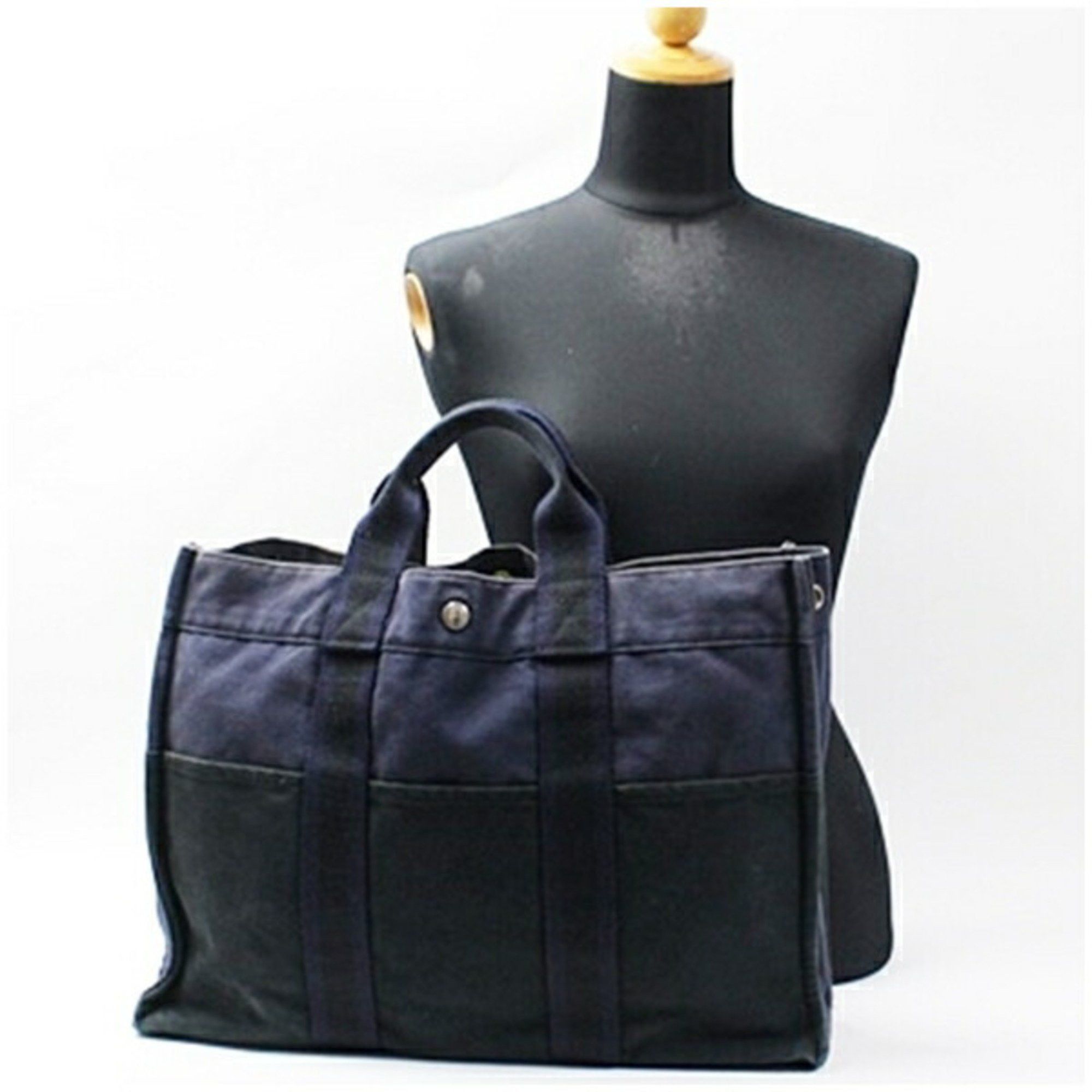 Hermes Hermes Hermès Foul Tou MM Canvas Tote Bag, Navy x Black Two-Tone, for Men and Women Size ONE SIZE - 4 Thumbnail