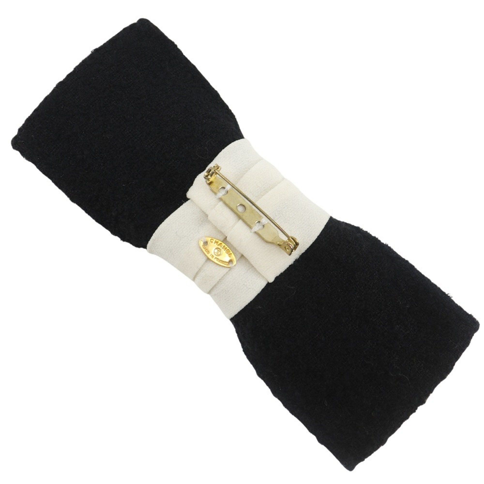 Chanel CHANEL Ribbon Brooch with Coco Mark, Tweed, Black/White, Approx. 15g, Women's Size ONE SIZE - 2 Thumbnail