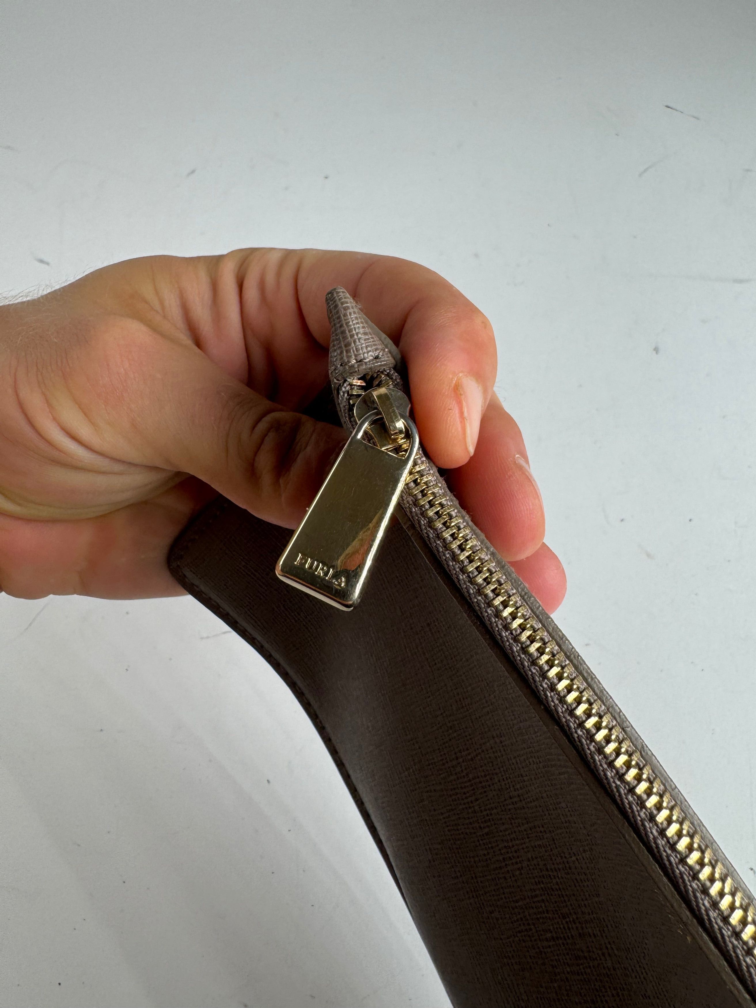 Furla Vintage Leather Clutch Grey Size ONE SIZE - 8 Thumbnail