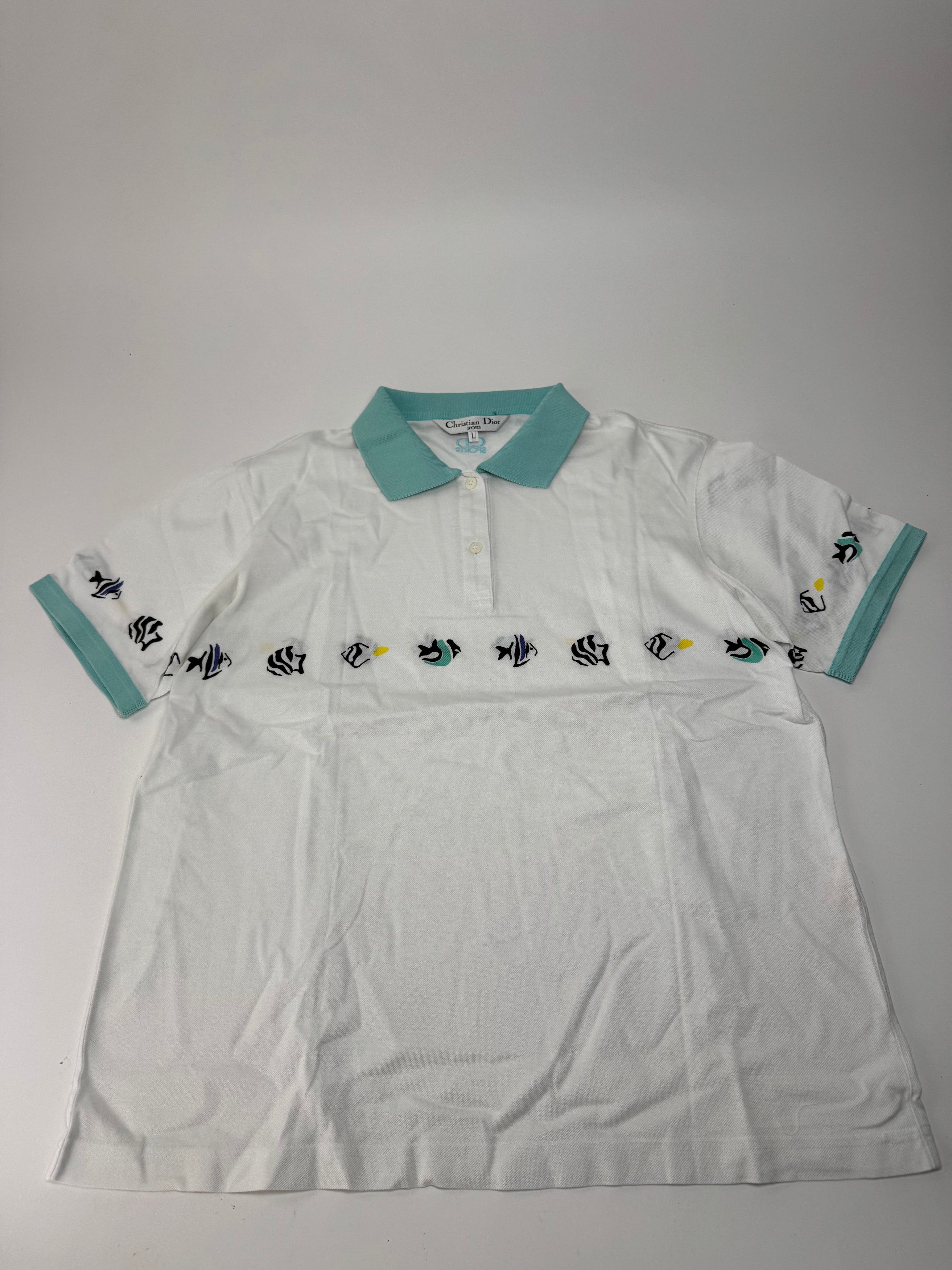 Dior Vintage Fish Polo White Turquoise L Size L / US 10 / IT 46 - 4 Thumbnail