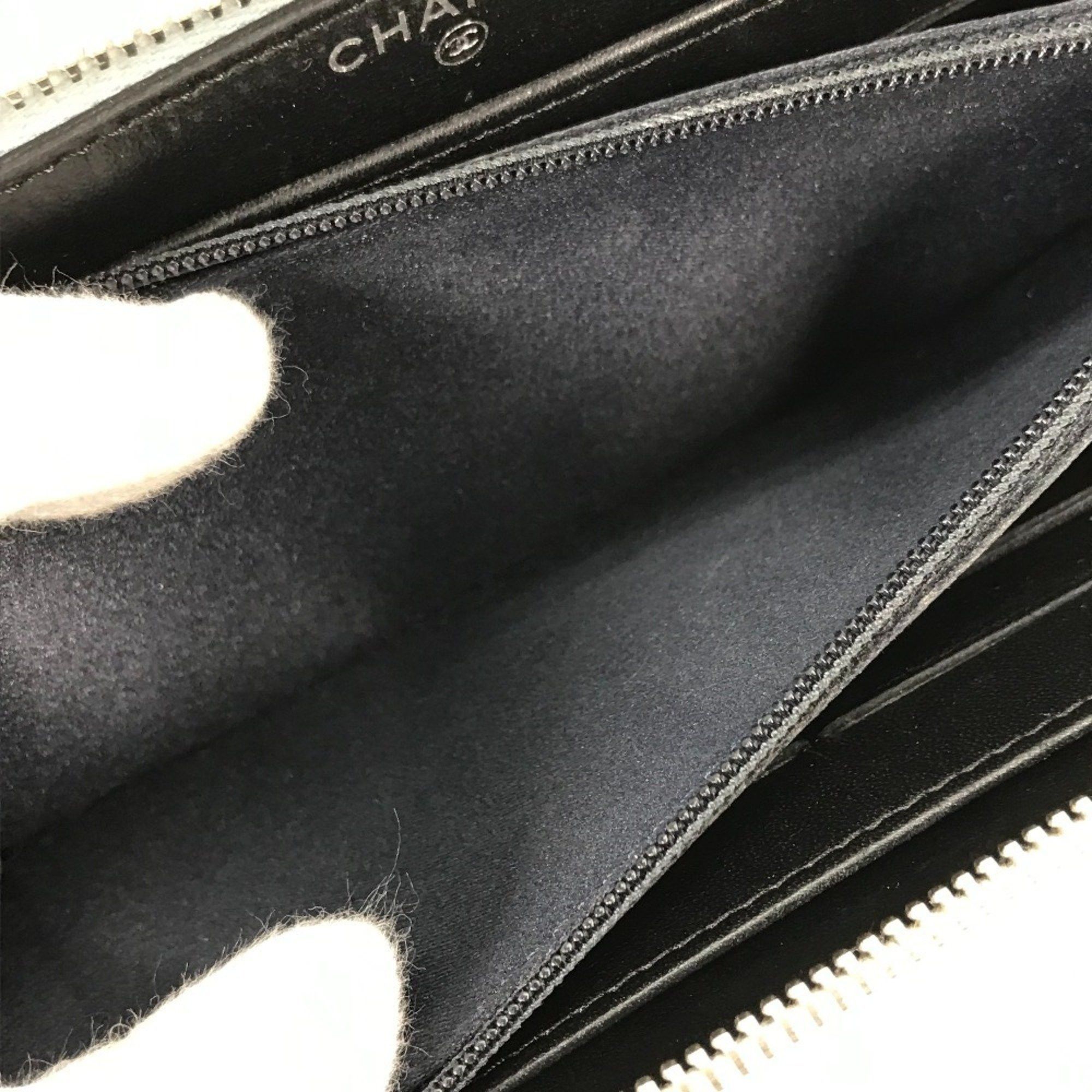 Chanel CHANEL Airline Triple Coco Round Zip Long Wallet Leather Women's Black Size ONE SIZE - 13 Thumbnail