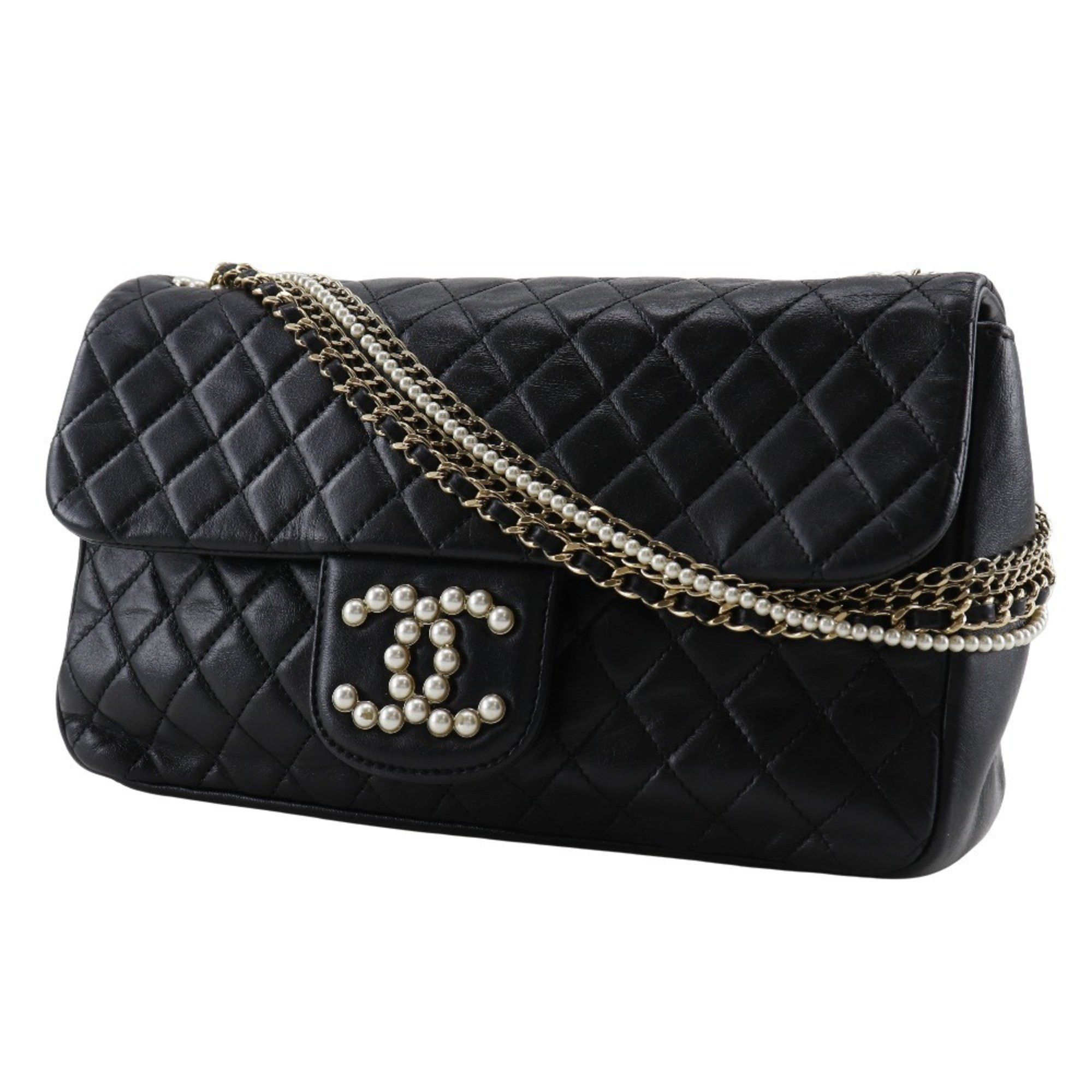 Chanel CHANEL Westminster Shoulder Bag, Chain Matelasse, A39011, Lambskin with Faux Pearl, Black, Women's Size ONE SIZE - 2 Thumbnail