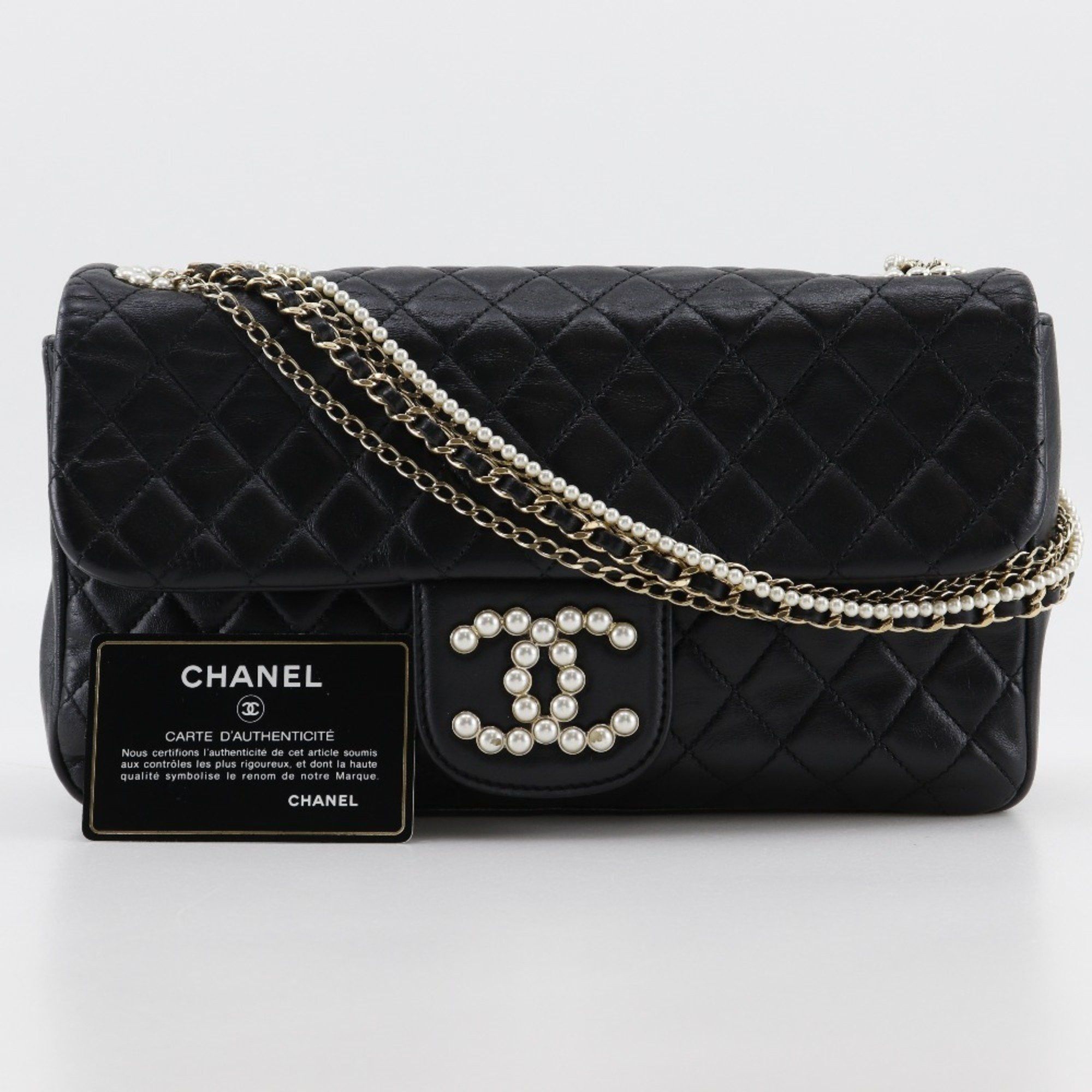 Chanel CHANEL Westminster Shoulder Bag, Chain Matelasse, A39011, Lambskin with Faux Pearl, Black, Women's Size ONE SIZE - 20 Thumbnail