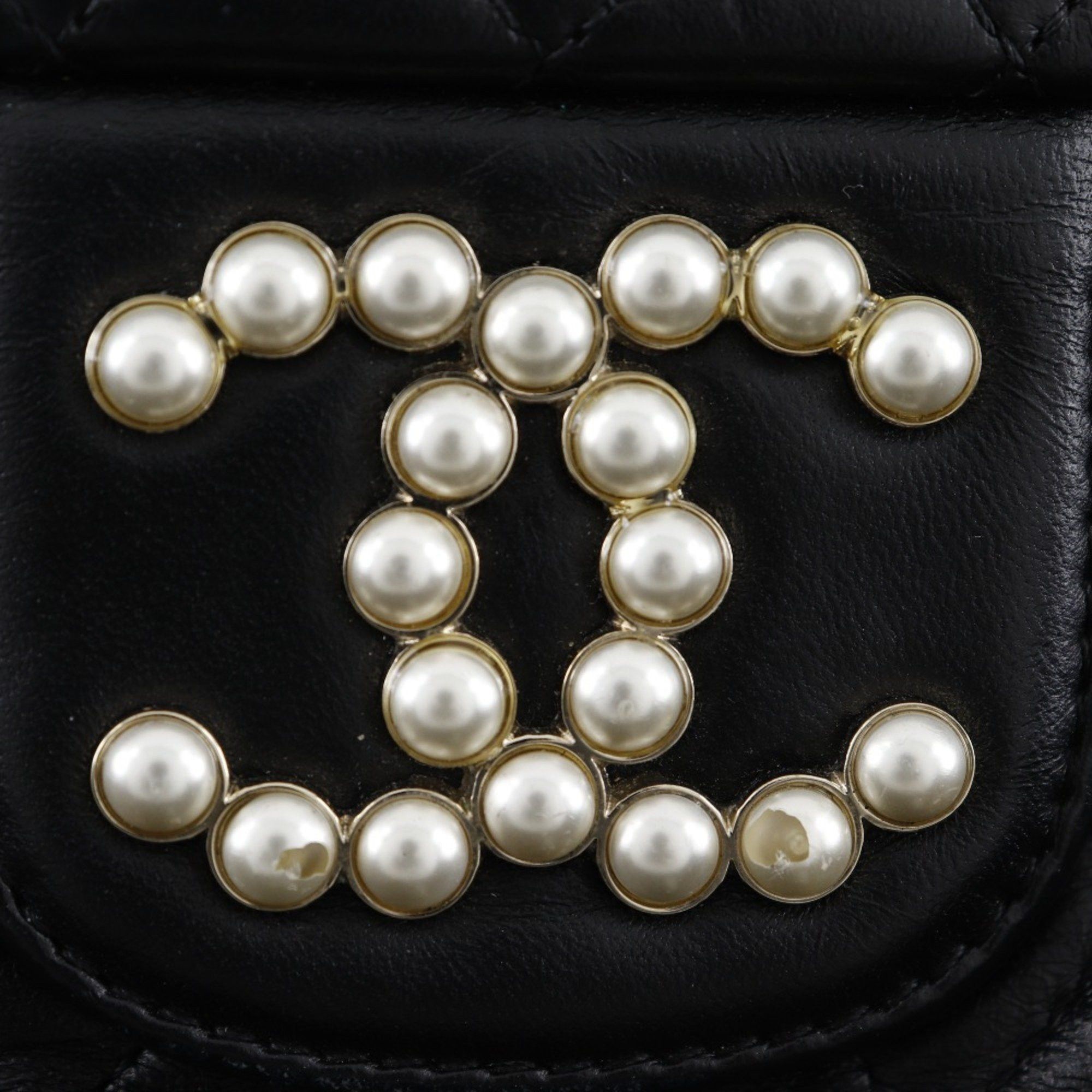 Chanel CHANEL Westminster Shoulder Bag, Chain Matelasse, A39011, Lambskin with Faux Pearl, Black, Women's Size ONE SIZE - 7 Thumbnail