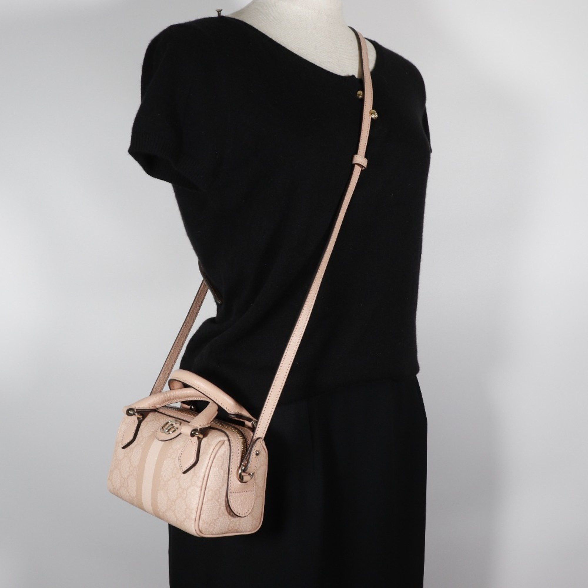 Gucci Gucci Ophidia Super Mini Handbag/Shoulder Bag (781490 FAD03 6241) in GG Supreme Canvas, Dusty Pink. Women's (S173025654). Size ONE SIZE - 9 Thumbnail