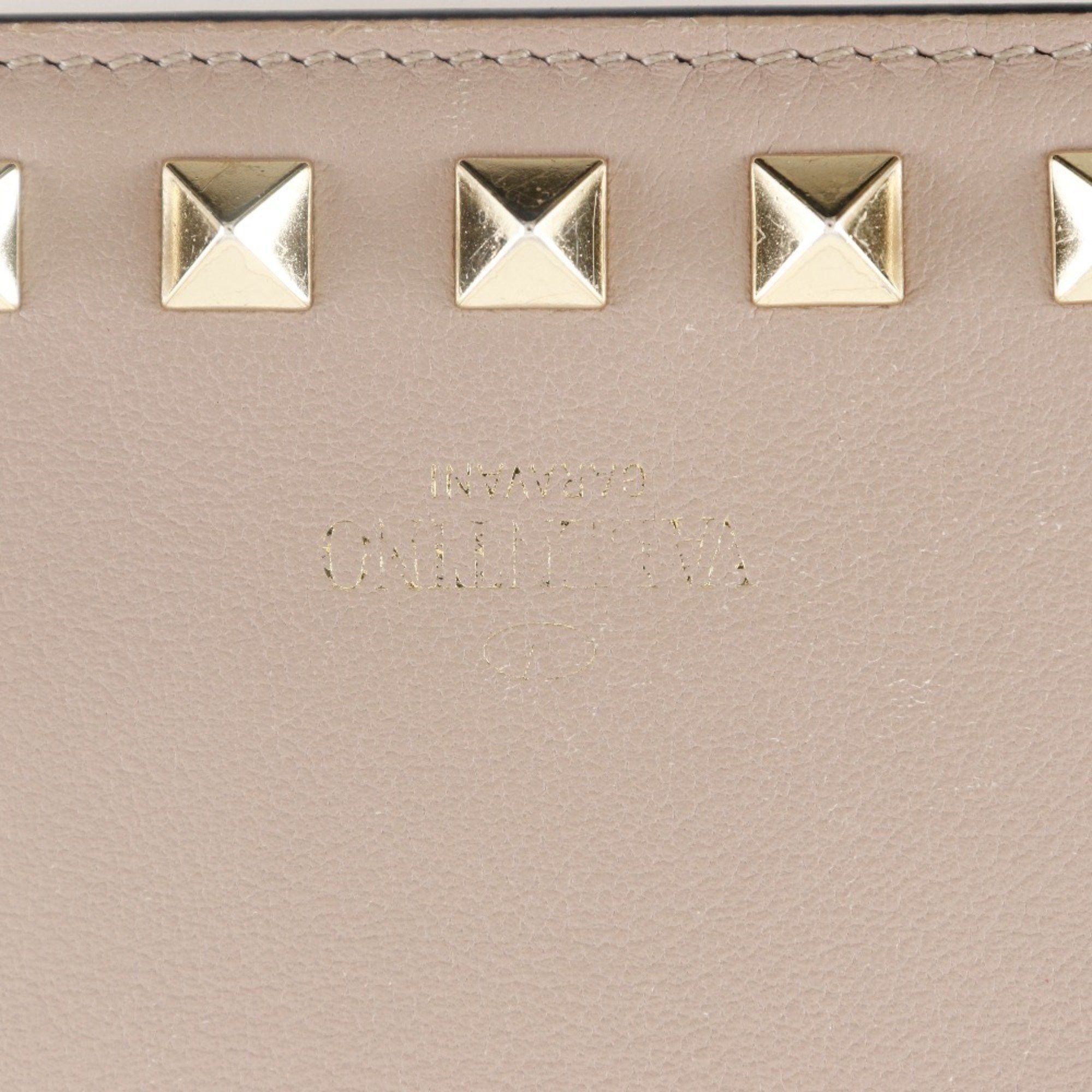 Valentino Valentino Garavani Rockstud Small Wallet, Bifold WW2P0P39BOL, Beige Calfskin with Snap Buttons, Women's Size ONE SIZE - 6 Thumbnail