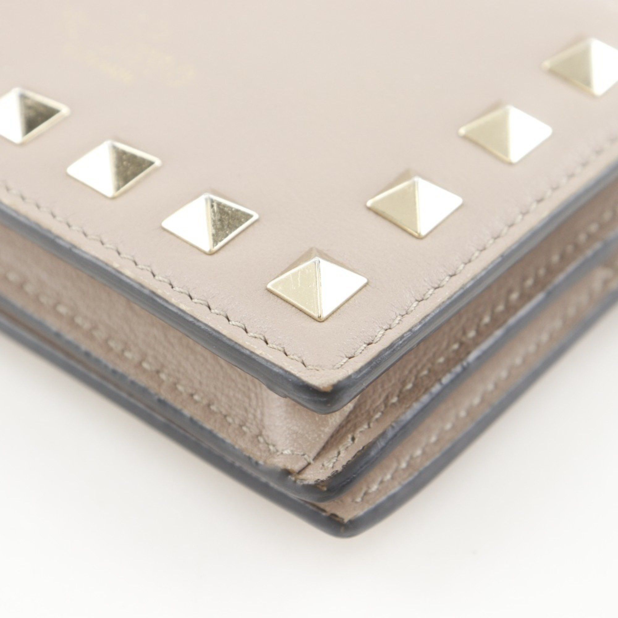 Valentino Valentino Garavani Rockstud Small Wallet, Bifold WW2P0P39BOL, Beige Calfskin with Snap Buttons, Women's Size ONE SIZE - 5 Thumbnail