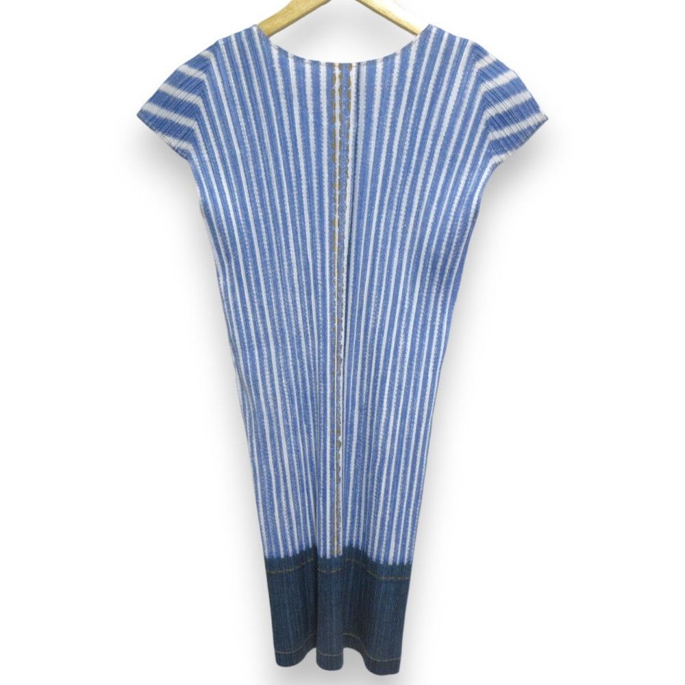 Issey Miyake Issey Miyake PLEATS PLEASE Denim Print Short Sleeve Tunic Cotton Tops PP23-JT536 DUTY FREE for USA Size ONE SIZE - 2 Thumbnail