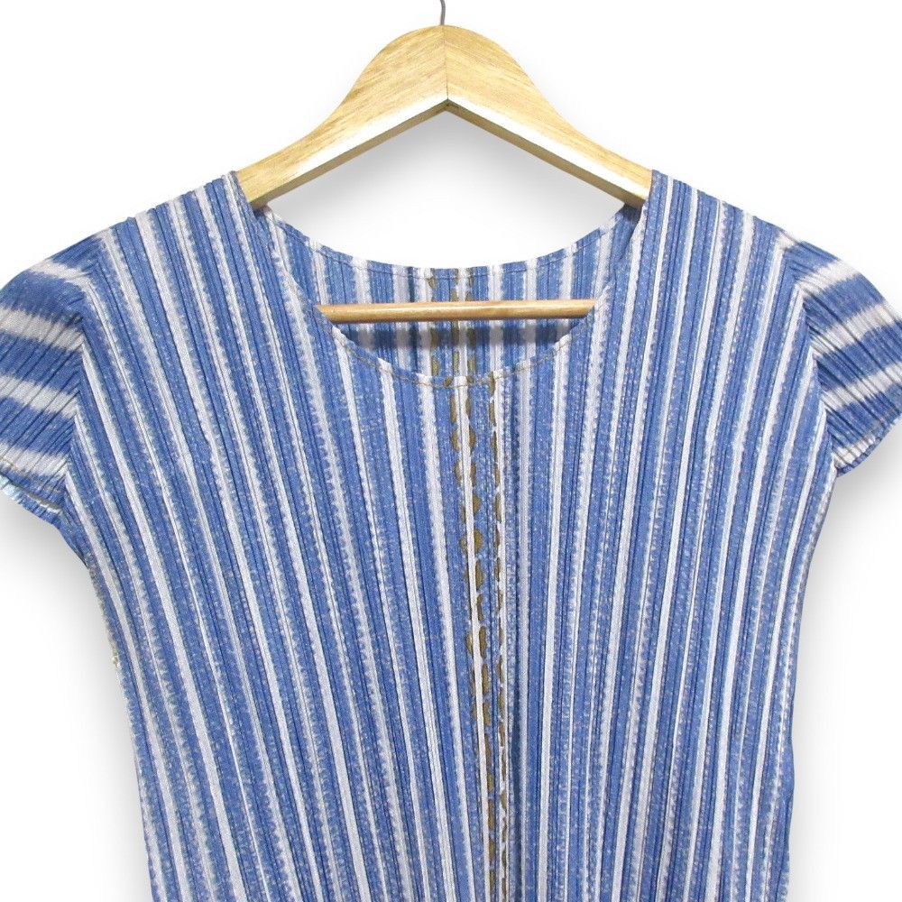 Issey Miyake Issey Miyake PLEATS PLEASE Denim Print Short Sleeve Tunic Cotton Tops PP23-JT536 DUTY FREE for USA Size ONE SIZE - 3 Thumbnail