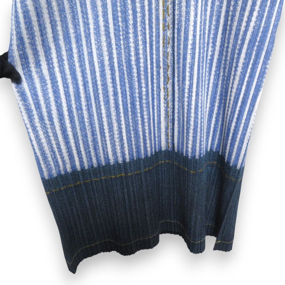 Issey Miyake Issey Miyake PLEATS PLEASE Denim Print Short Sleeve Tunic Cotton Tops PP23-JT536 DUTY FREE for USA Size ONE SIZE - 4 Thumbnail