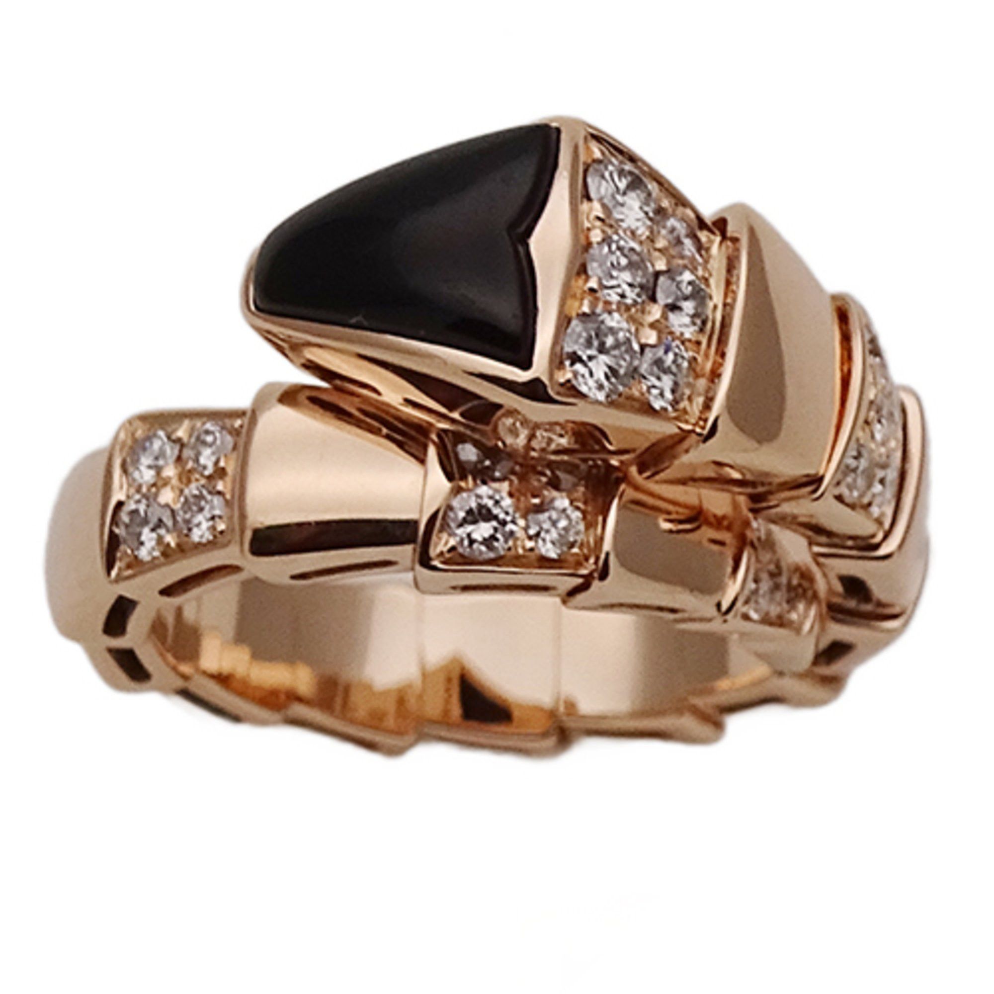 Bvlgari BVLGARI Serpenti Viper Ring, 750PG Onyx and Diamond, Men's Women's, Pink Gold, Polished, Size M (Approx. 11) Size ONE SIZE - 2 Thumbnail