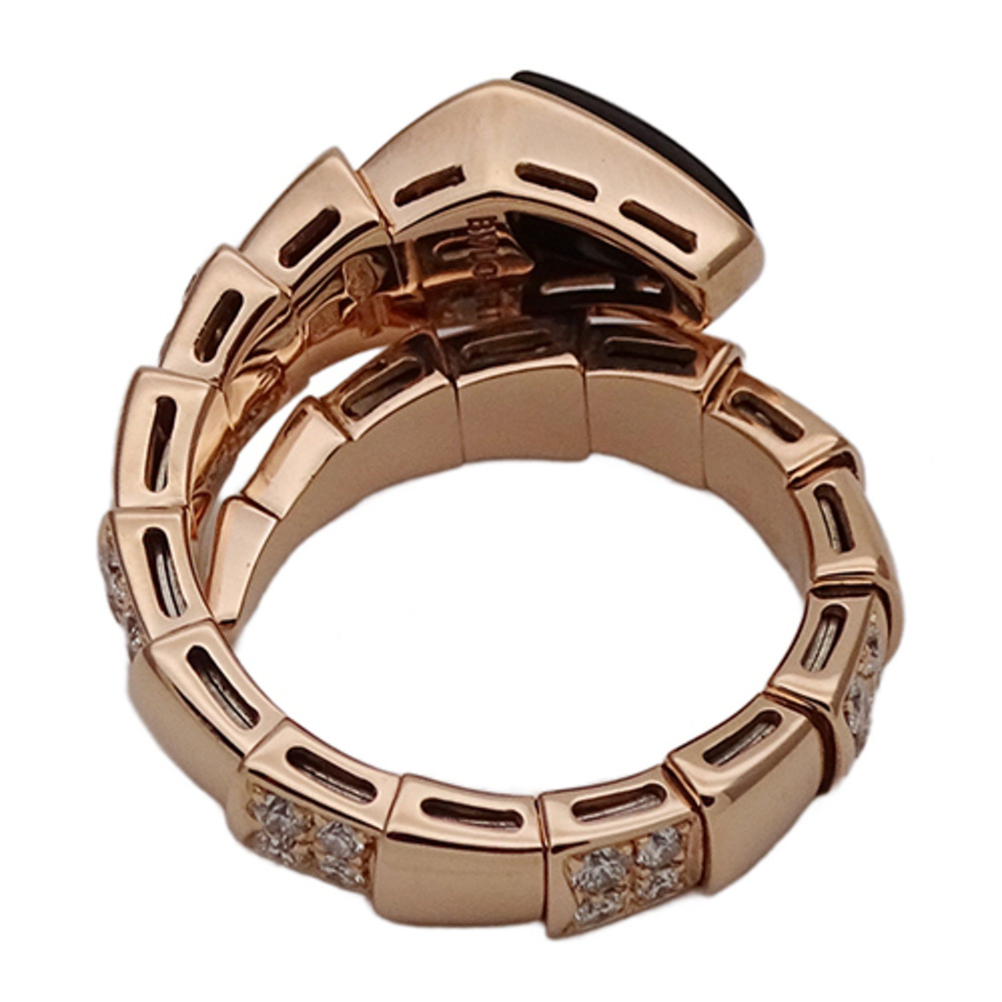Bvlgari BVLGARI Serpenti Viper Ring, 750PG Onyx and Diamond, Men's Women's, Pink Gold, Polished, Size M (Approx. 11) Size ONE SIZE - 5 Thumbnail