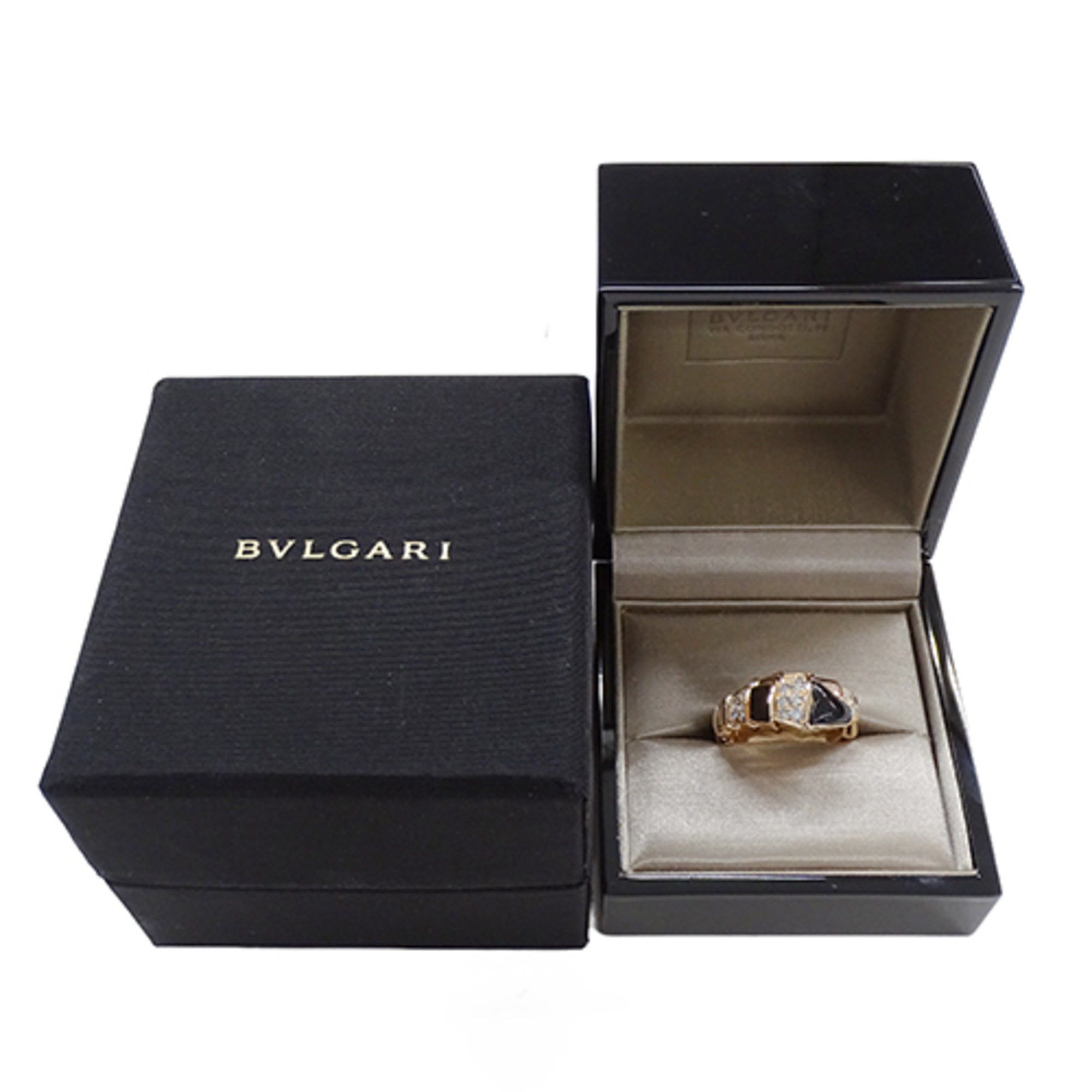 Bvlgari BVLGARI Serpenti Viper Ring, 750PG Onyx and Diamond, Men's Women's, Pink Gold, Polished, Size M (Approx. 11) Size ONE SIZE - 10 Thumbnail