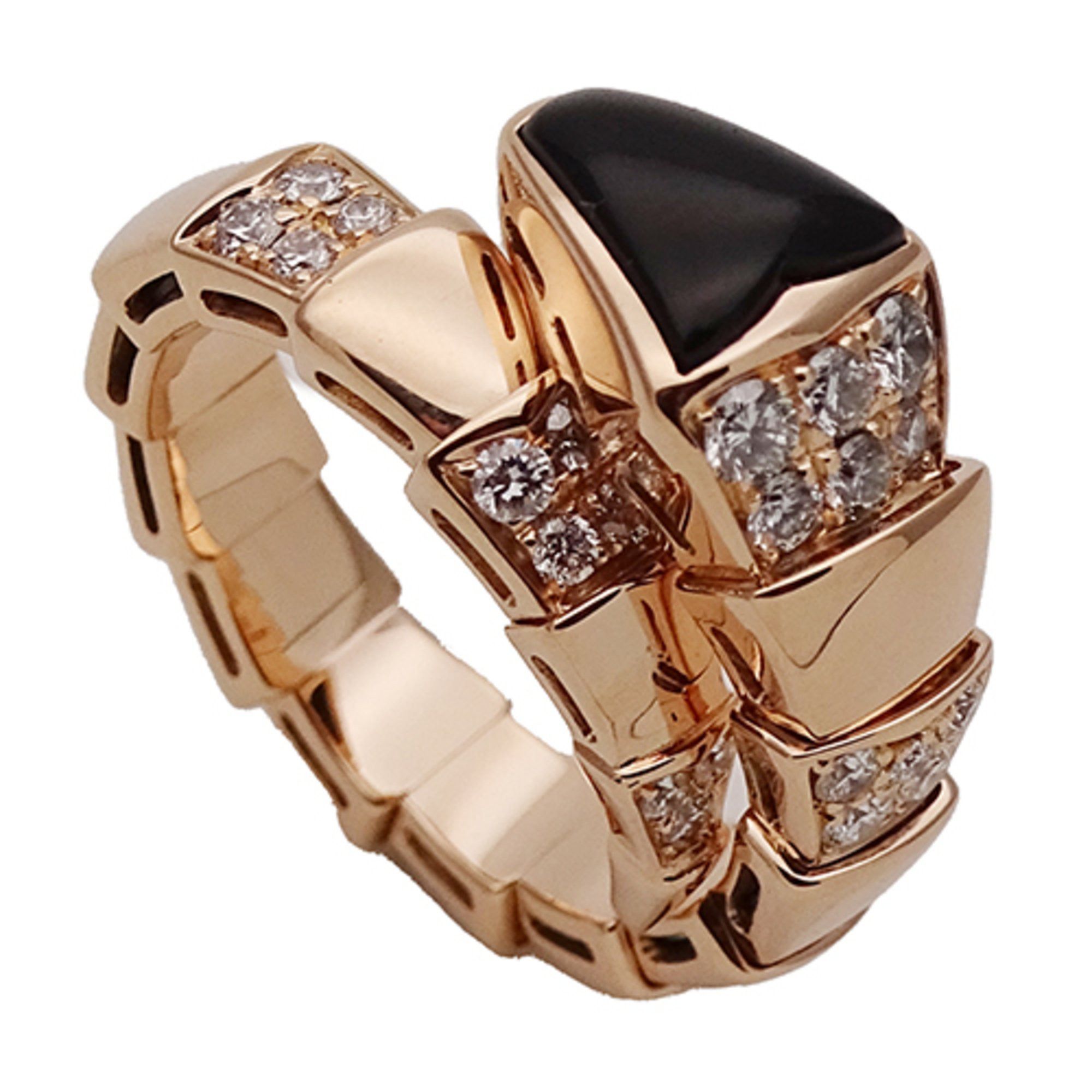 Bvlgari BVLGARI Serpenti Viper Ring, 750PG Onyx and Diamond, Men's Women's, Pink Gold, Polished, Size M (Approx. 11) Size ONE SIZE - 4 Thumbnail