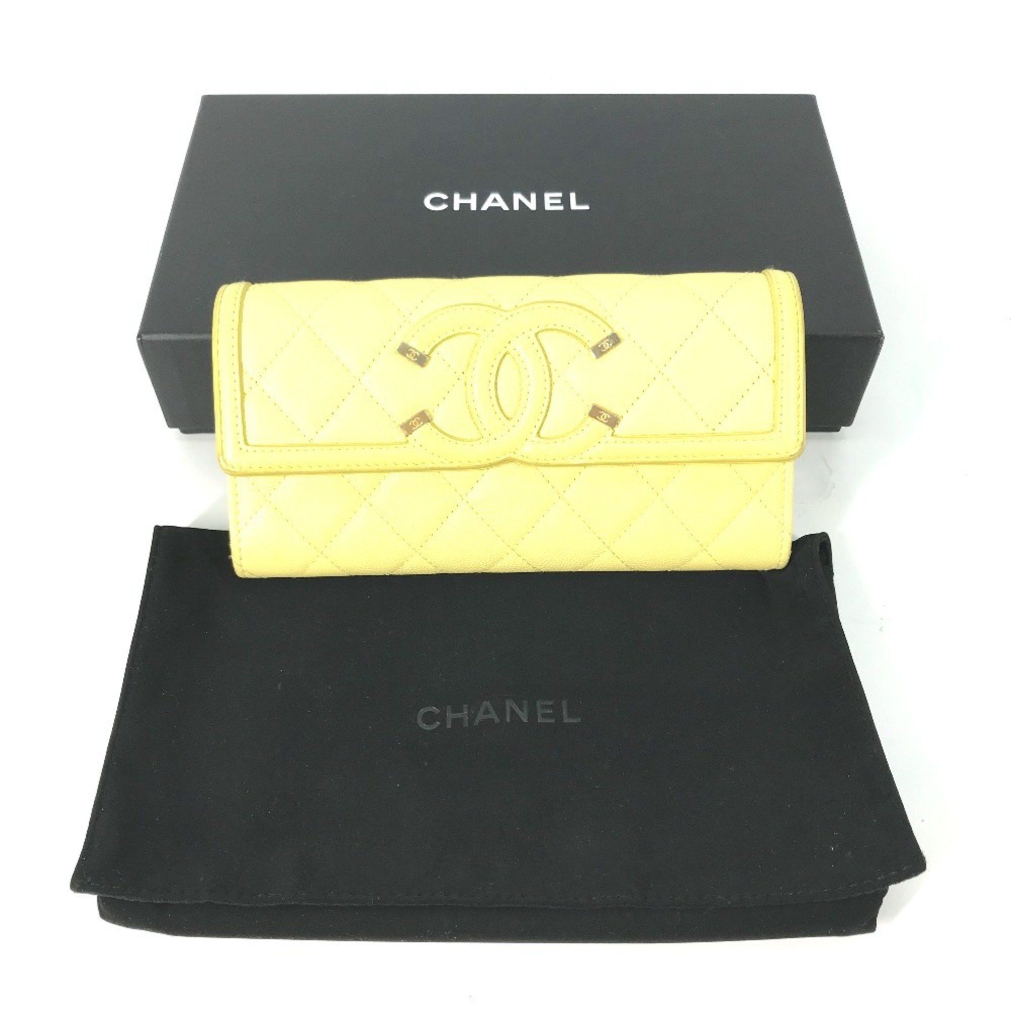 Chanel CHANEL Filigree CC Coco Mark Bifold Long Wallet in Caviar Leather, Yellow Size ONE SIZE - 16 Thumbnail
