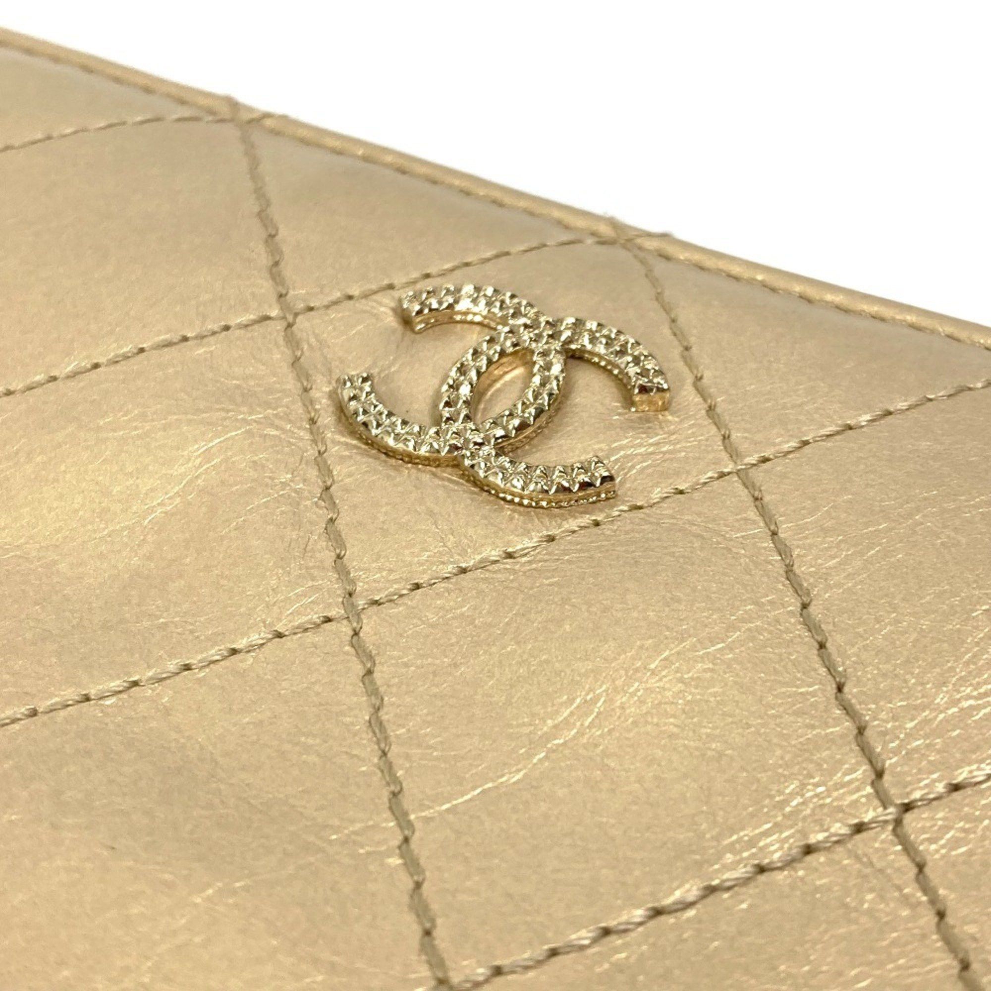 Chanel CHANEL Coco Mark CC Matelasse Quilted Round Zip Long Wallet in Calfskin, Gold Size ONE SIZE - 5 Thumbnail