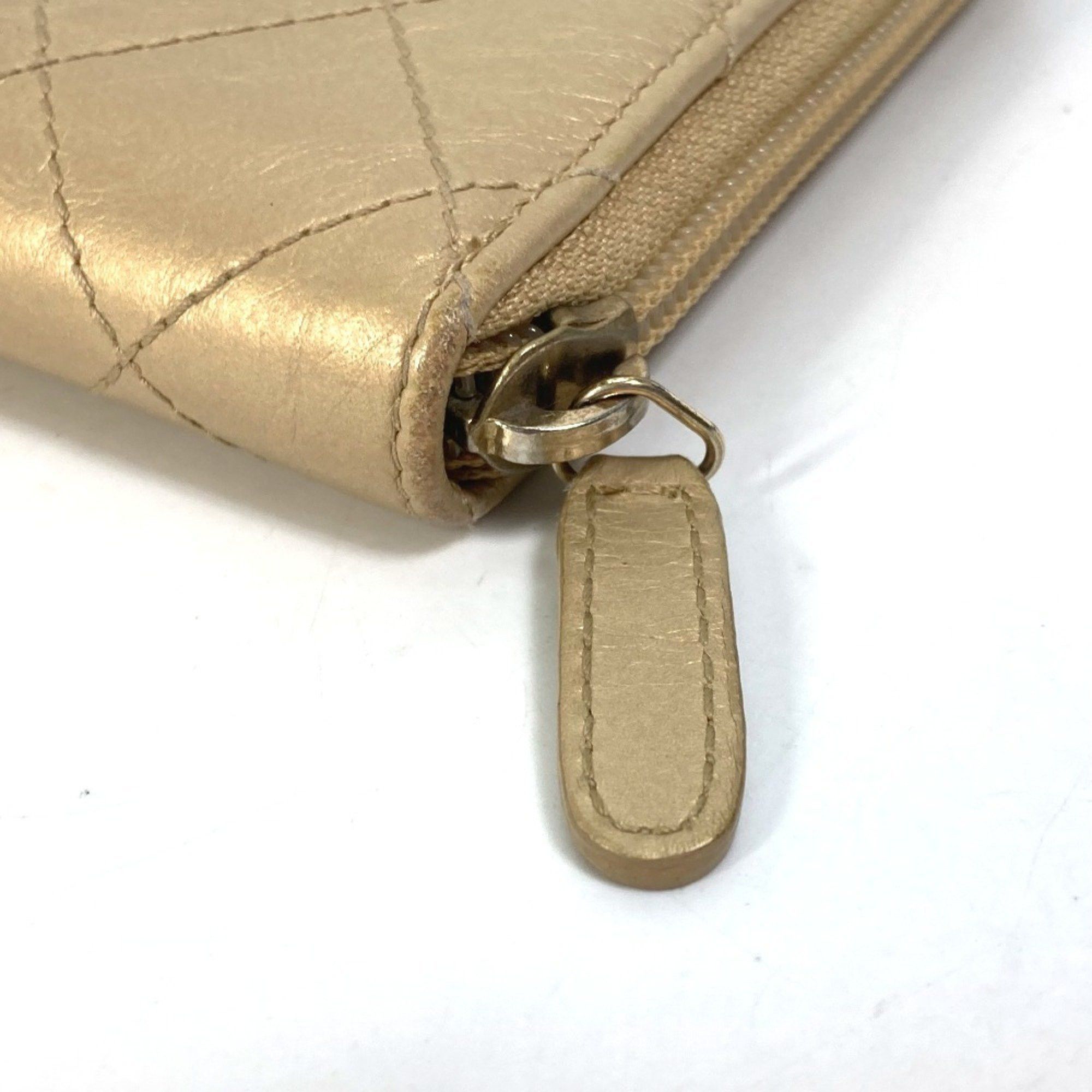 Chanel CHANEL Coco Mark CC Matelasse Quilted Round Zip Long Wallet in Calfskin, Gold Size ONE SIZE - 6 Thumbnail