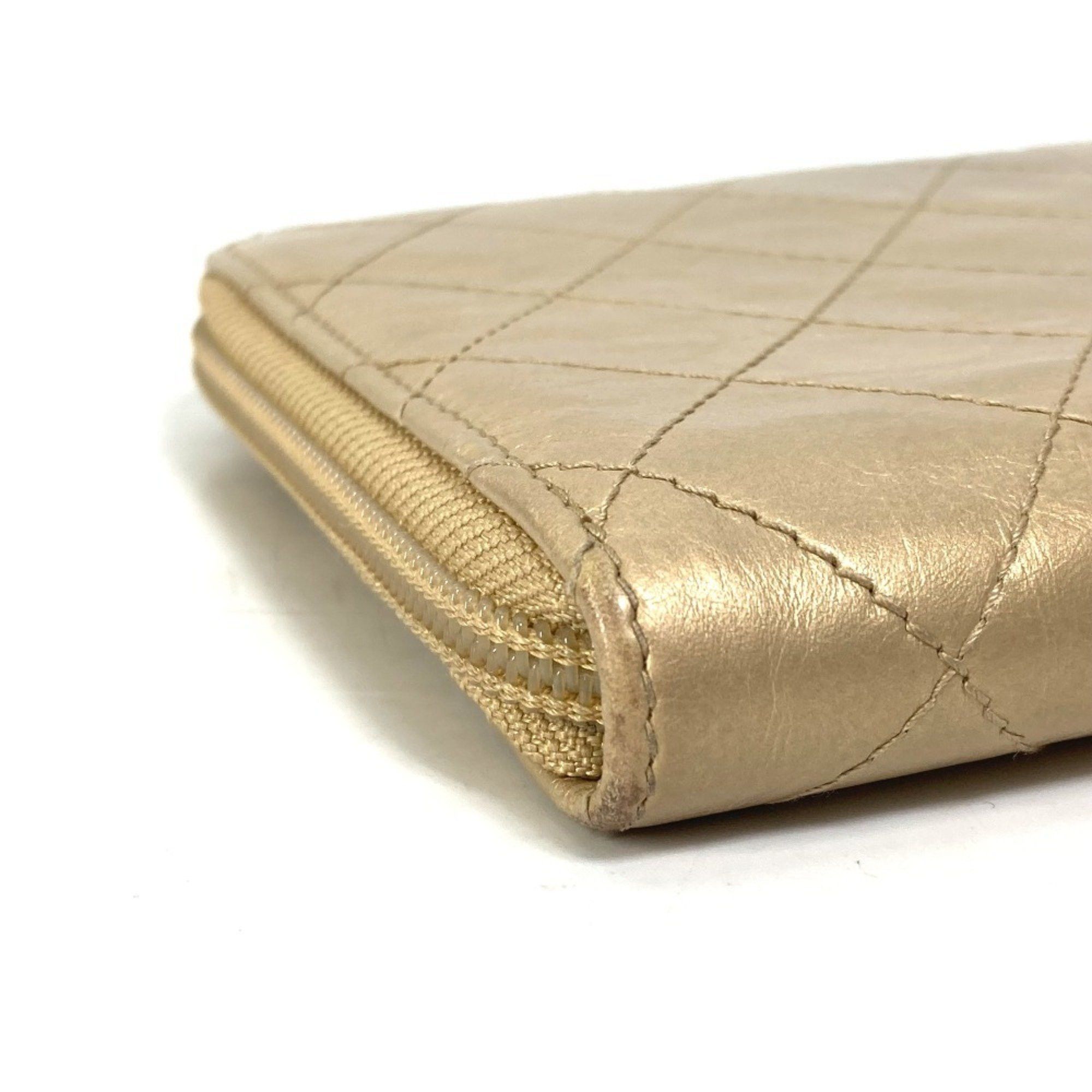 Chanel CHANEL Coco Mark CC Matelasse Quilted Round Zip Long Wallet in Calfskin, Gold Size ONE SIZE - 7 Thumbnail