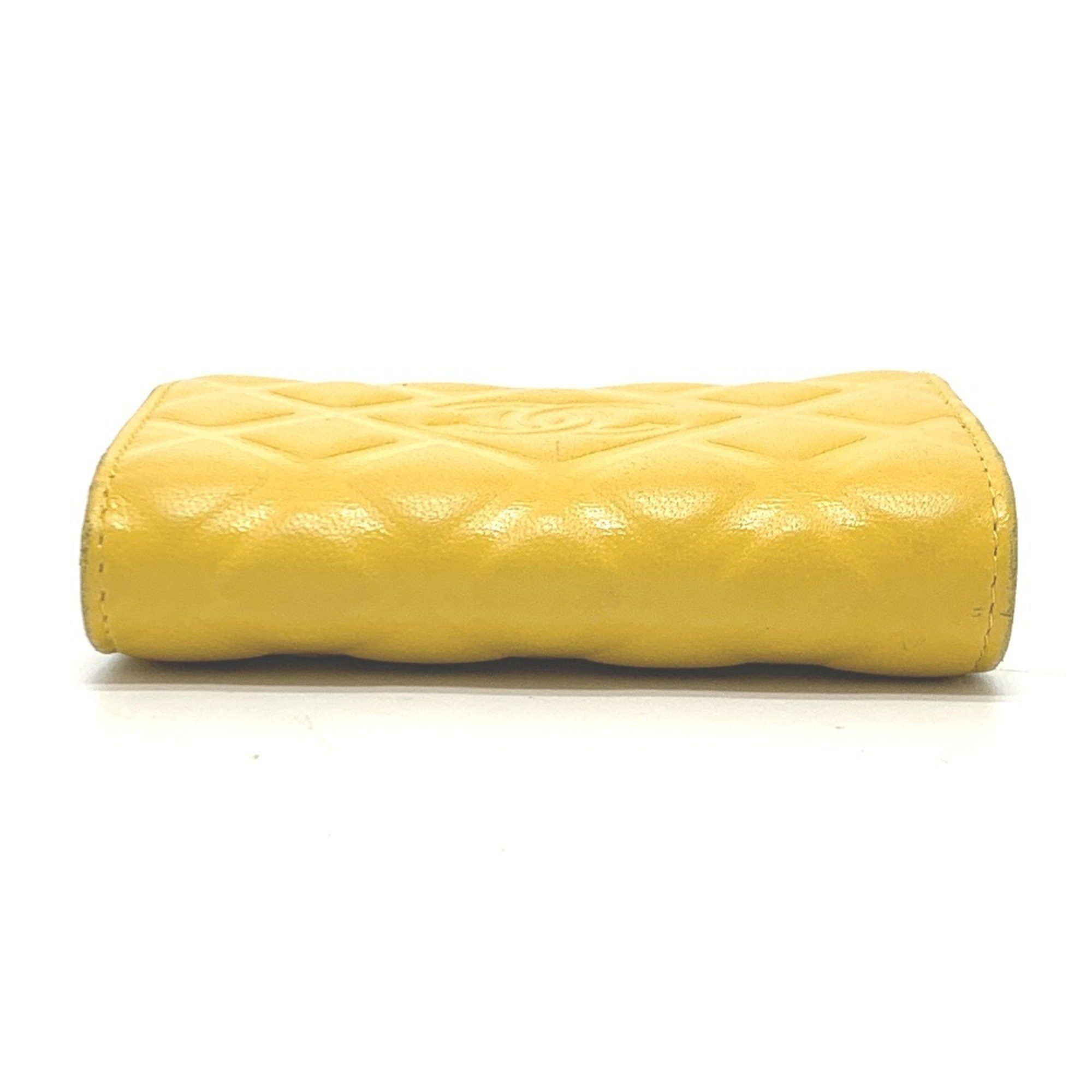 Chanel CHANEL Coco Mark Diamond CC 4-Ring Key Case with Ring, Calfskin, Women's, Yellow Size ONE SIZE - 4 Thumbnail