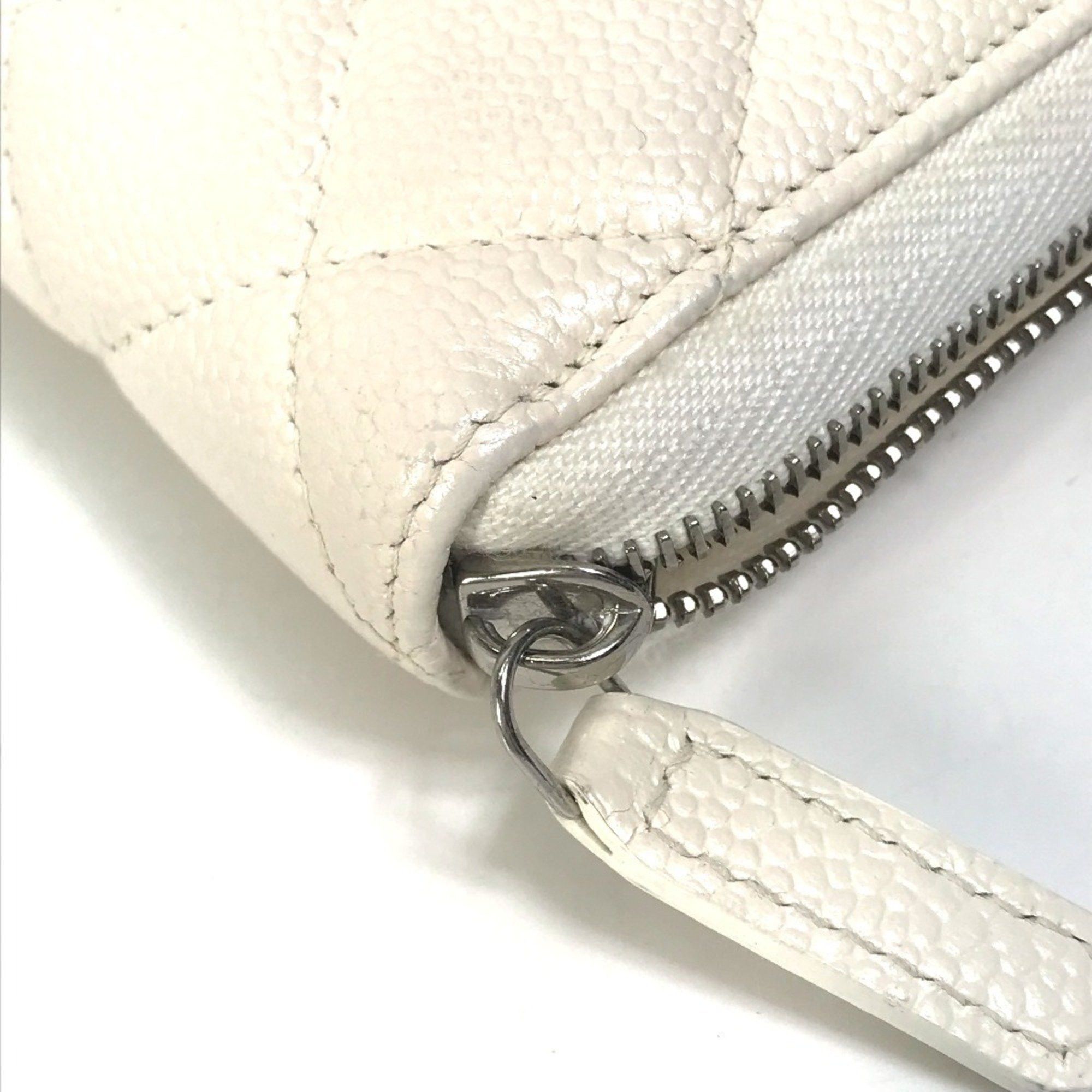 Chanel CHANEL A50097 Matelasse CC Coco Mark Round Zip Quilted Long Wallet in Caviar Leather, White Size ONE SIZE - 15 Thumbnail