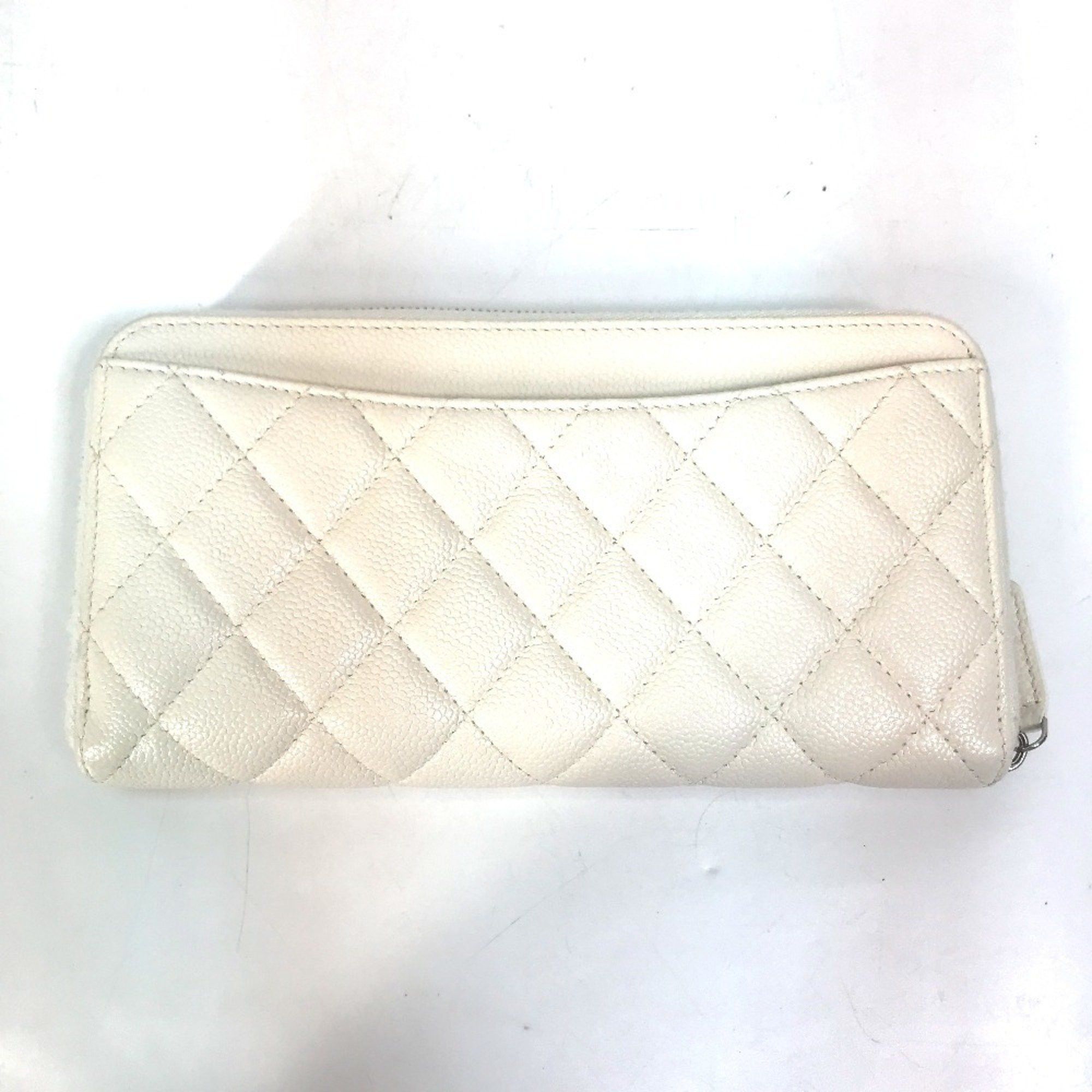 Chanel CHANEL A50097 Matelasse CC Coco Mark Round Zip Quilted Long Wallet in Caviar Leather, White Size ONE SIZE - 2 Thumbnail