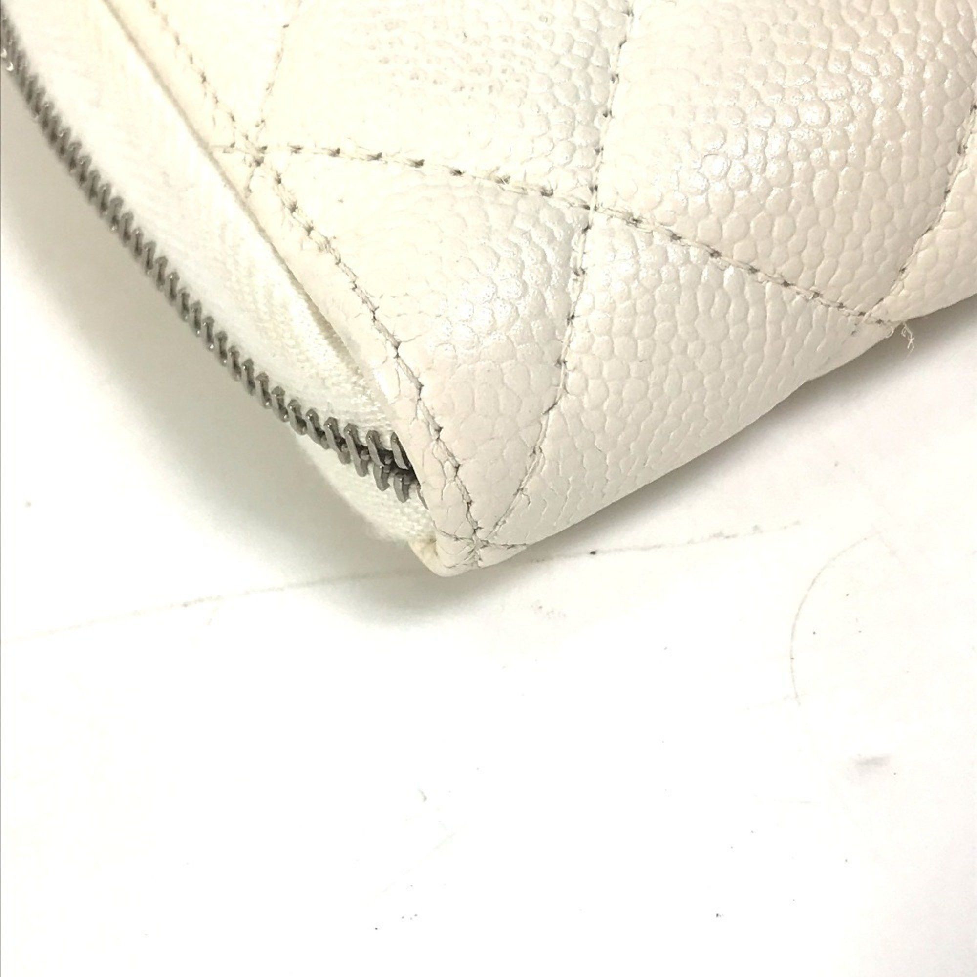 Chanel CHANEL A50097 Matelasse CC Coco Mark Round Zip Quilted Long Wallet in Caviar Leather, White Size ONE SIZE - 14 Thumbnail