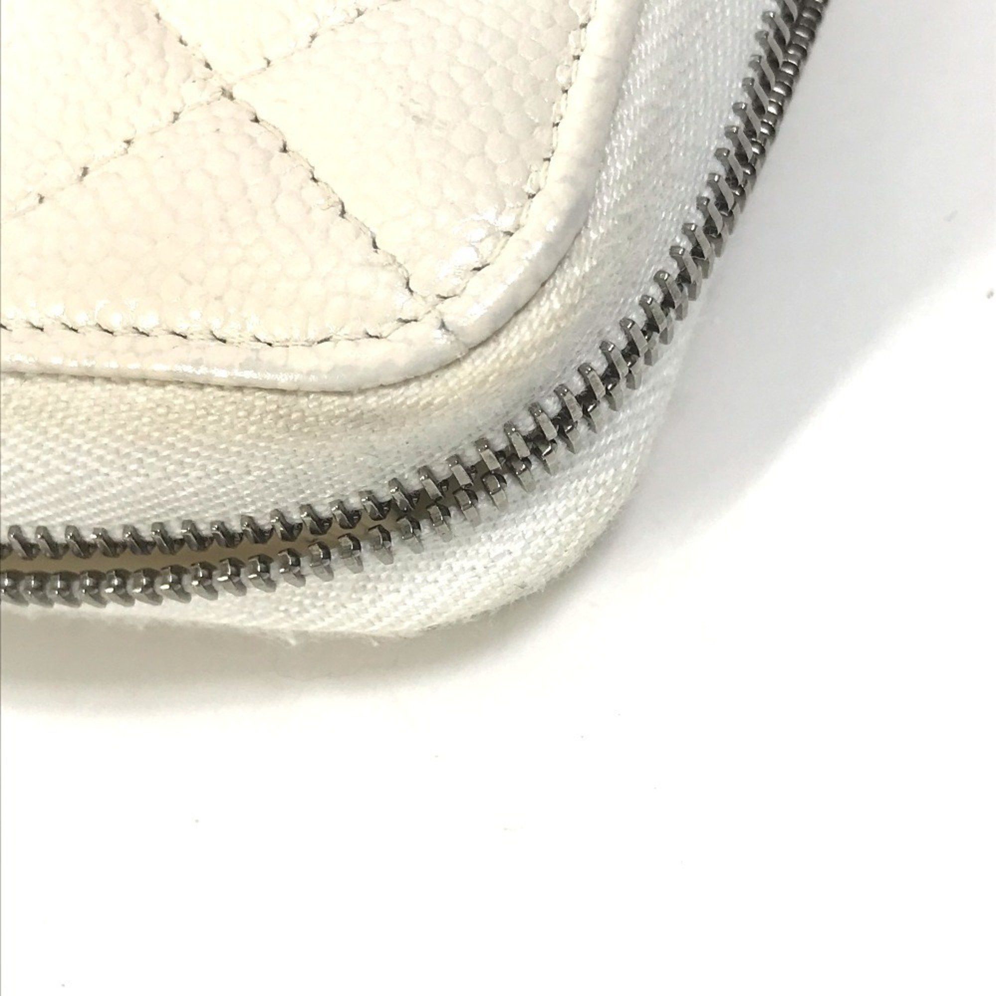 Chanel CHANEL A50097 Matelasse CC Coco Mark Round Zip Quilted Long Wallet in Caviar Leather, White Size ONE SIZE - 12 Thumbnail