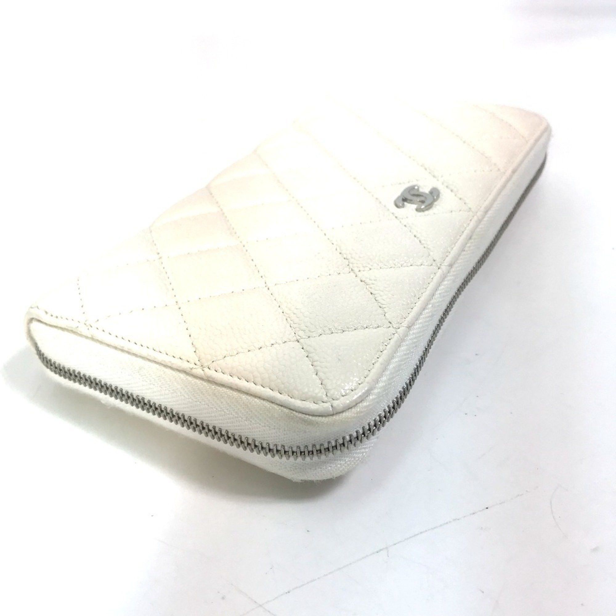 Chanel CHANEL A50097 Matelasse CC Coco Mark Round Zip Quilted Long Wallet in Caviar Leather, White Size ONE SIZE - 4 Thumbnail