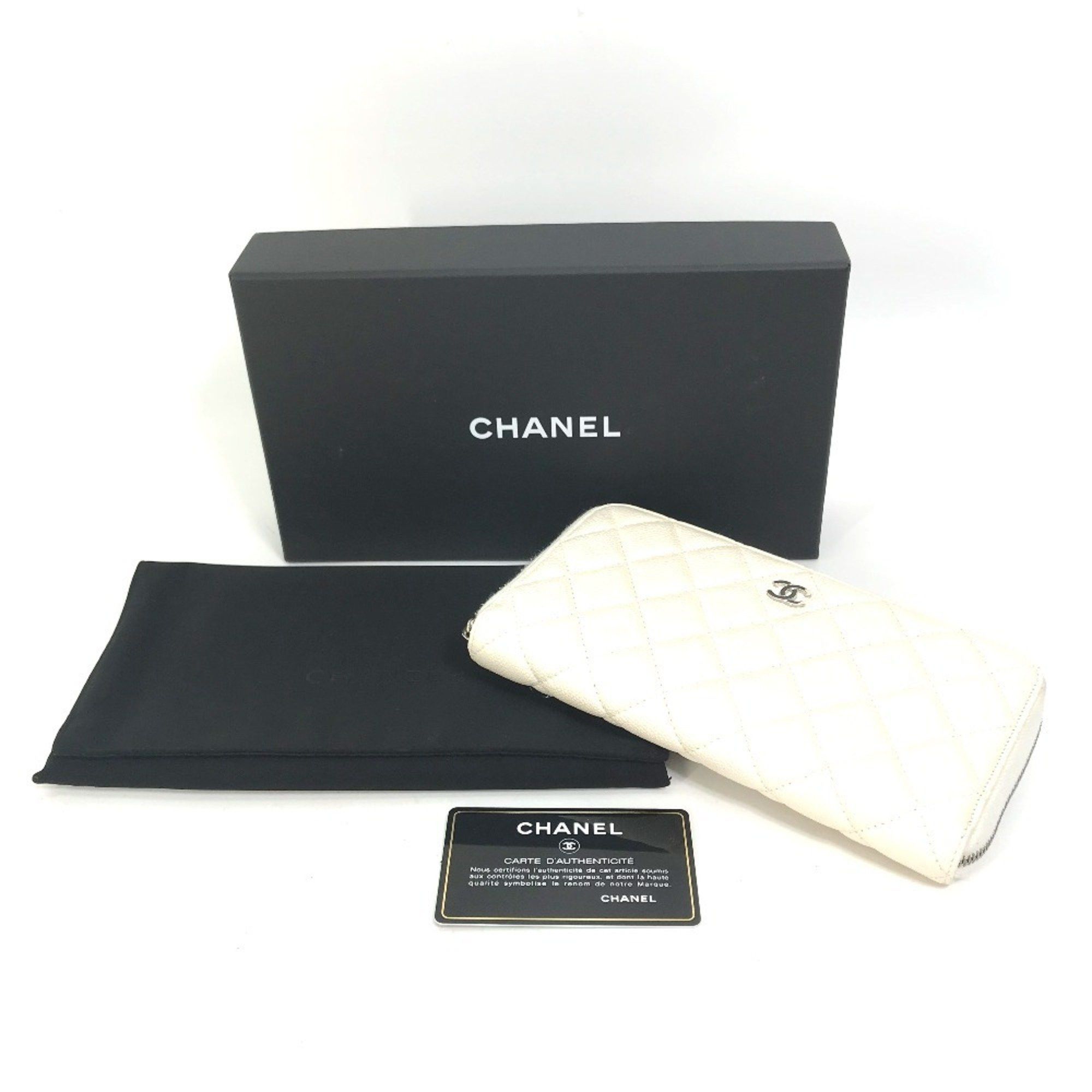 Chanel CHANEL A50097 Matelasse CC Coco Mark Round Zip Quilted Long Wallet in Caviar Leather, White Size ONE SIZE - 16 Thumbnail