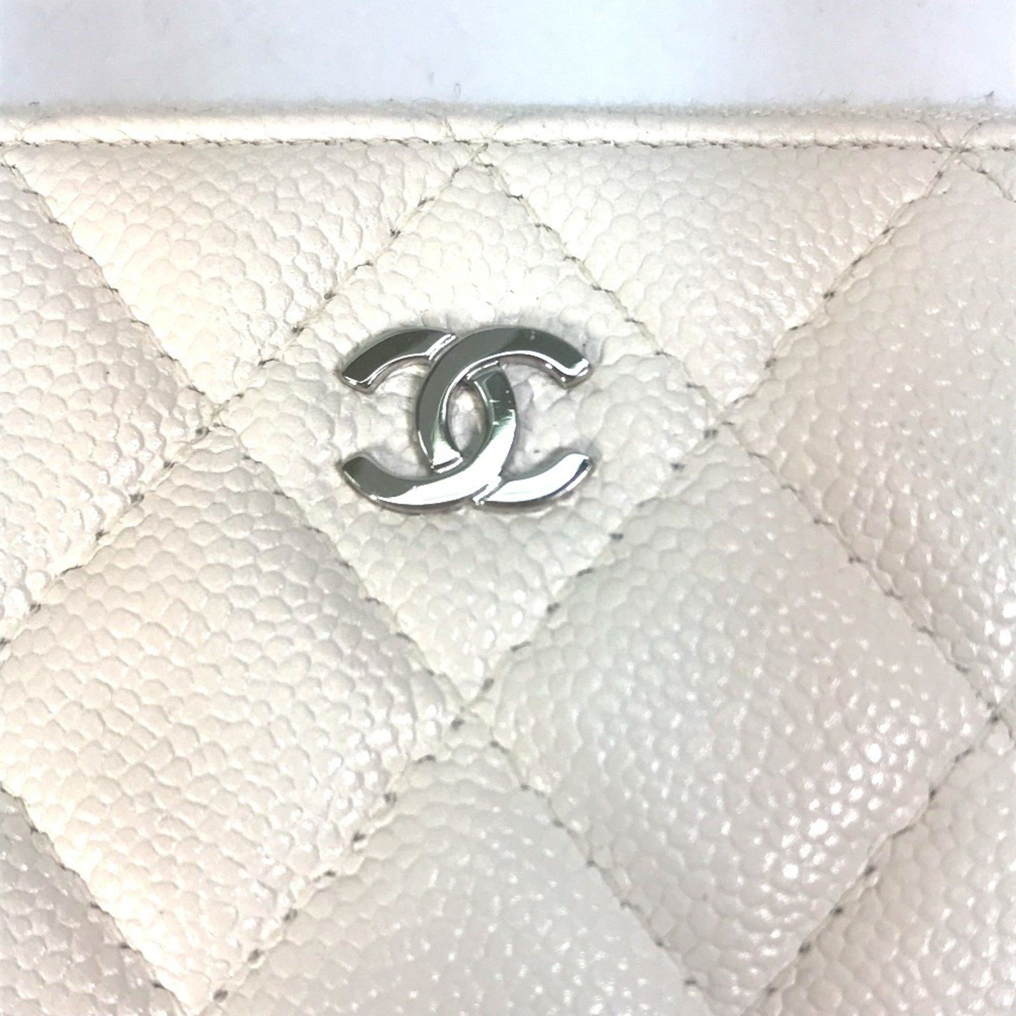 Chanel CHANEL A50097 Matelasse CC Coco Mark Round Zip Quilted Long Wallet in Caviar Leather, White Size ONE SIZE - 5 Thumbnail