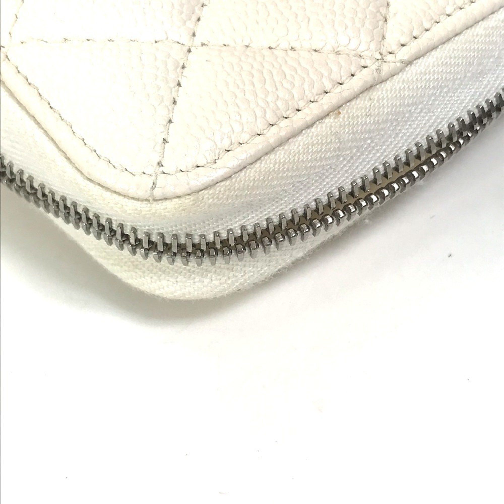 Chanel CHANEL A50097 Matelasse CC Coco Mark Round Zip Quilted Long Wallet in Caviar Leather, White Size ONE SIZE - 13 Thumbnail