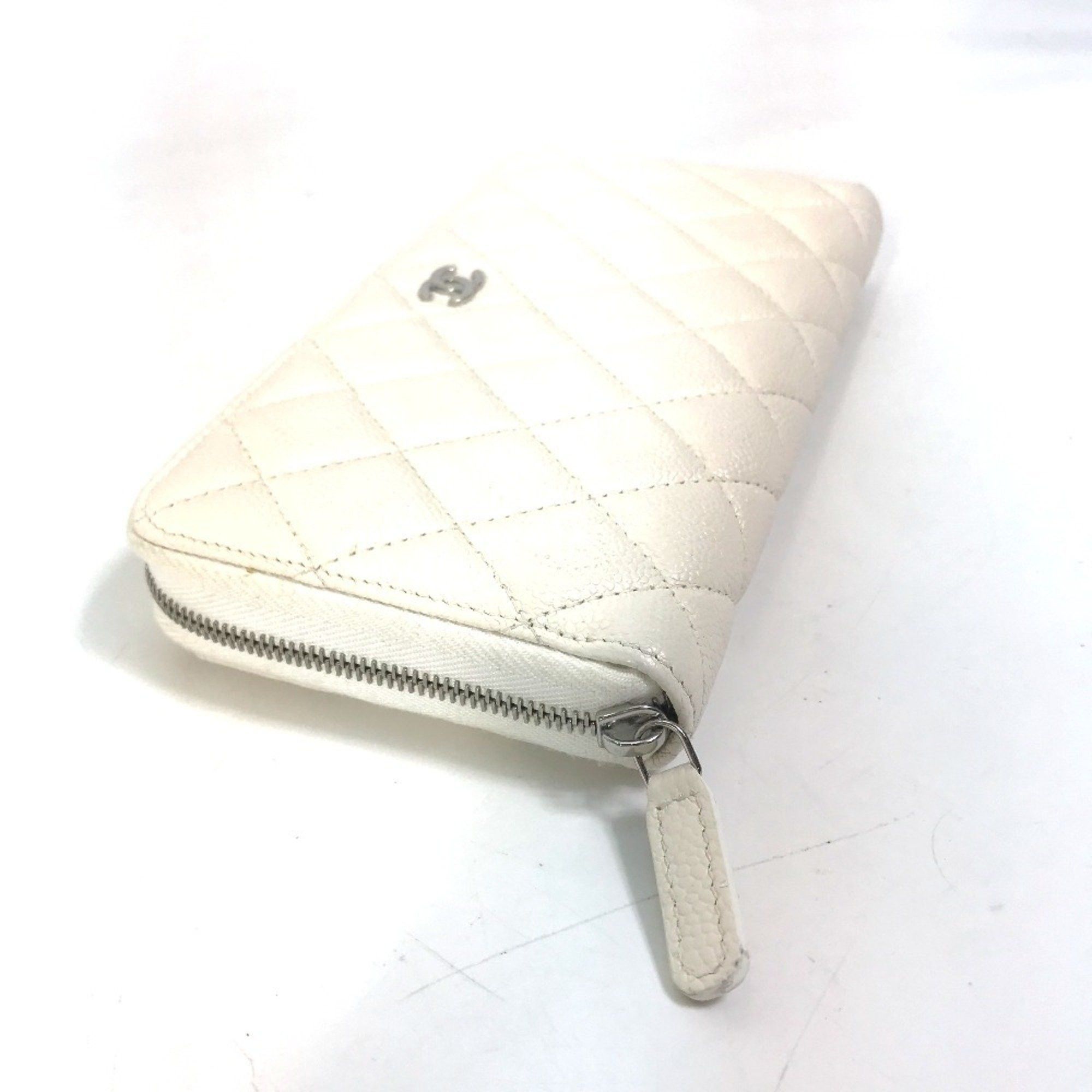 Chanel CHANEL A50097 Matelasse CC Coco Mark Round Zip Quilted Long Wallet in Caviar Leather, White Size ONE SIZE - 3 Thumbnail