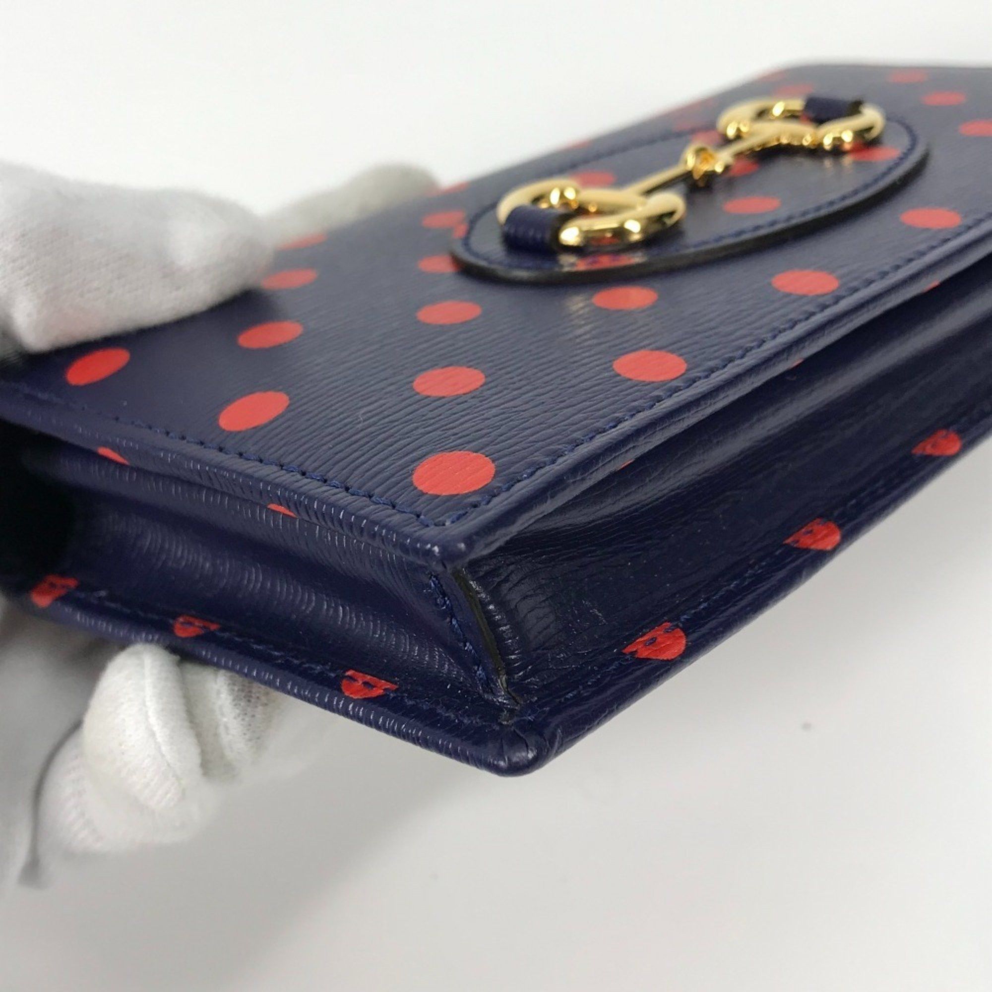 Gucci GUCCI Horsebit 1955 Dot Chain Wallet (621892) - Women's Leather Shoulder Bag in Navy and Red Like New Size ONE SIZE - 9 Thumbnail