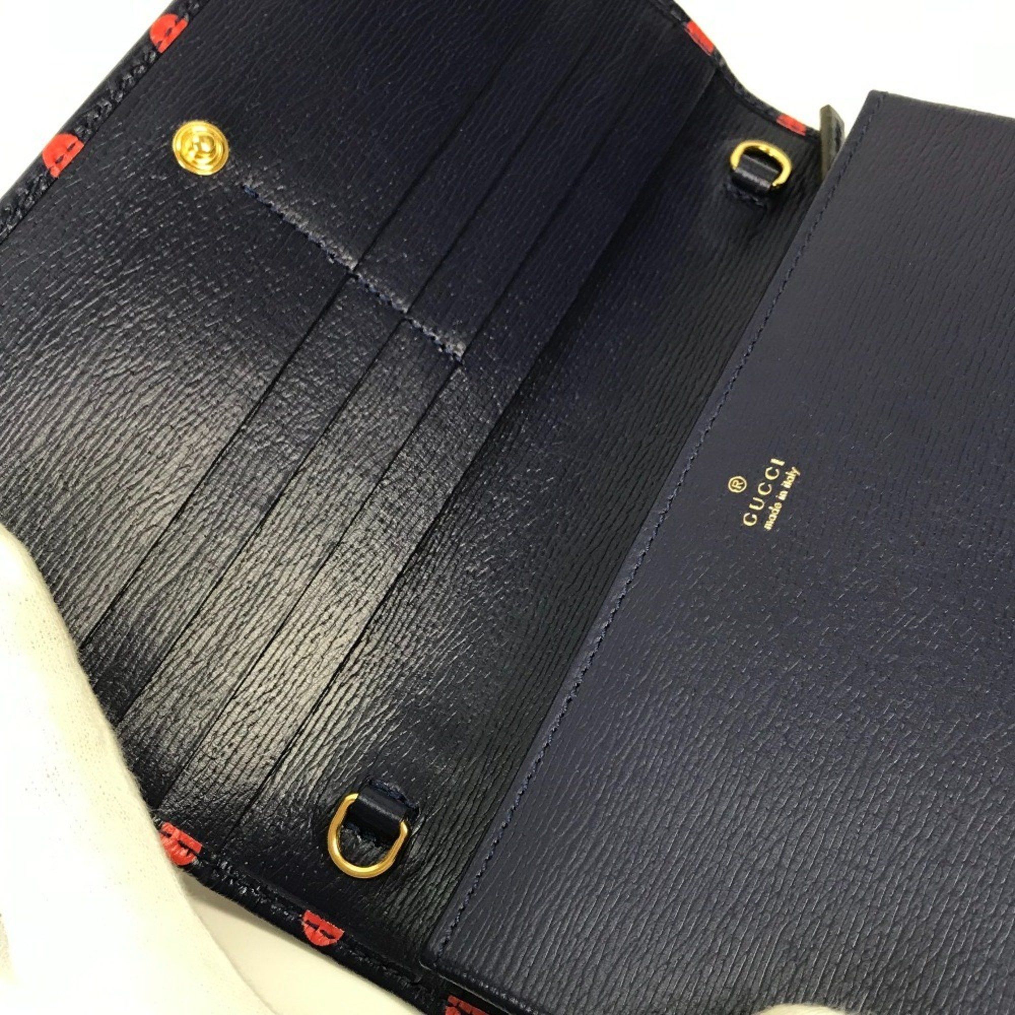 Gucci GUCCI Horsebit 1955 Dot Chain Wallet (621892) - Women's Leather Shoulder Bag in Navy and Red Like New Size ONE SIZE - 12 Thumbnail