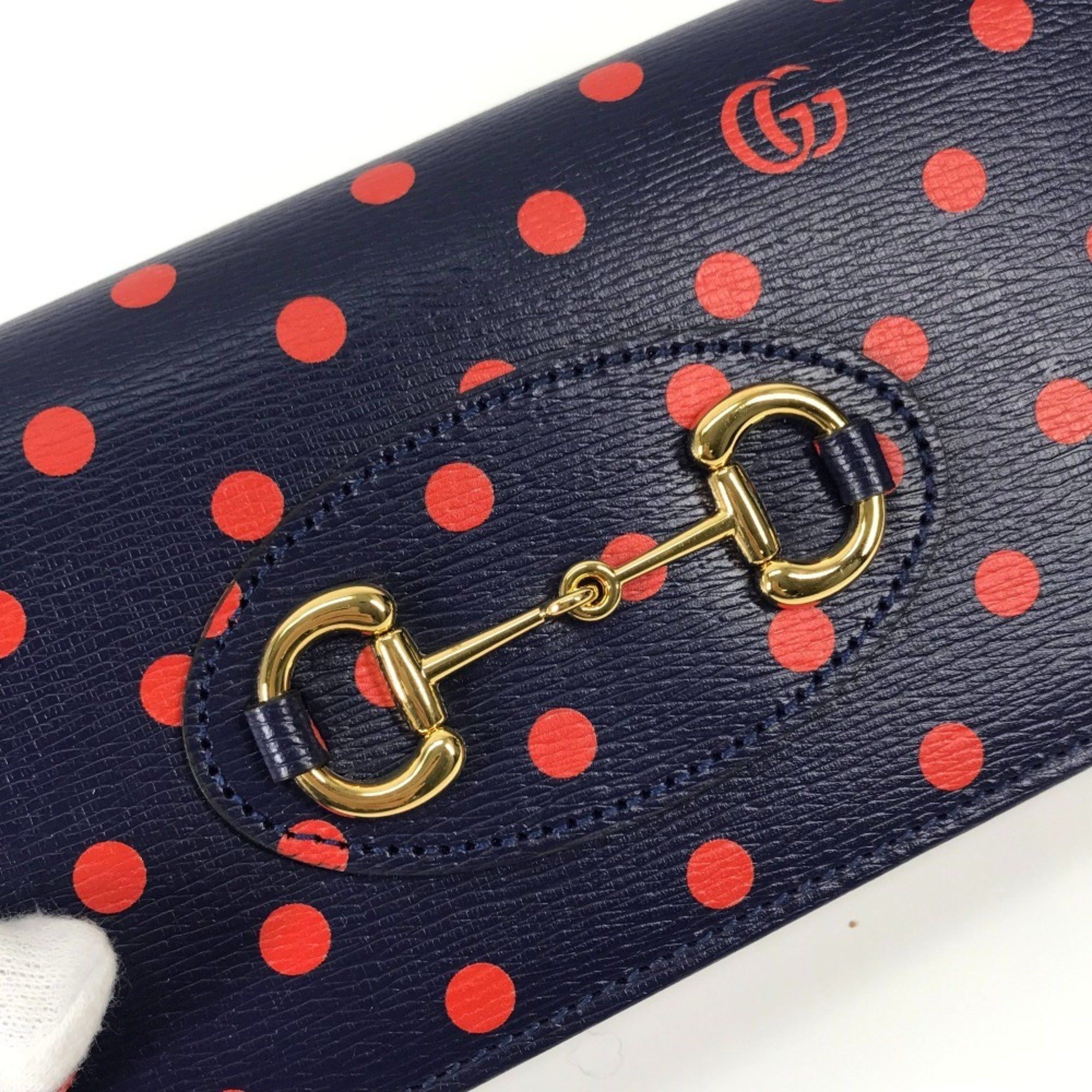 Gucci GUCCI Horsebit 1955 Dot Chain Wallet (621892) - Women's Leather Shoulder Bag in Navy and Red Like New Size ONE SIZE - 11 Thumbnail