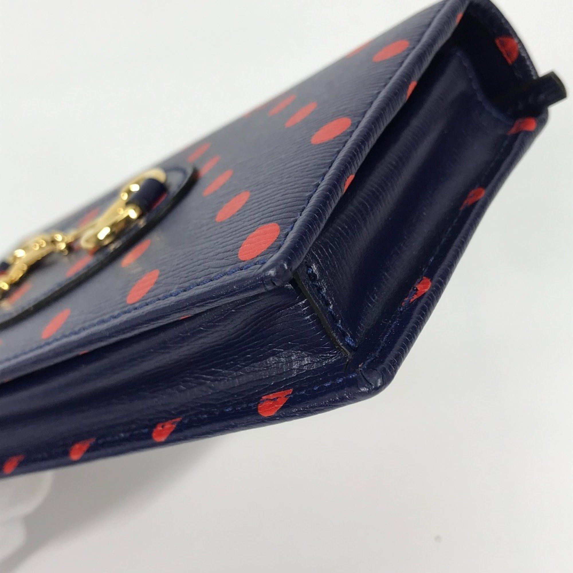 Gucci GUCCI Horsebit 1955 Dot Chain Wallet (621892) - Women's Leather Shoulder Bag in Navy and Red Like New Size ONE SIZE - 10 Thumbnail