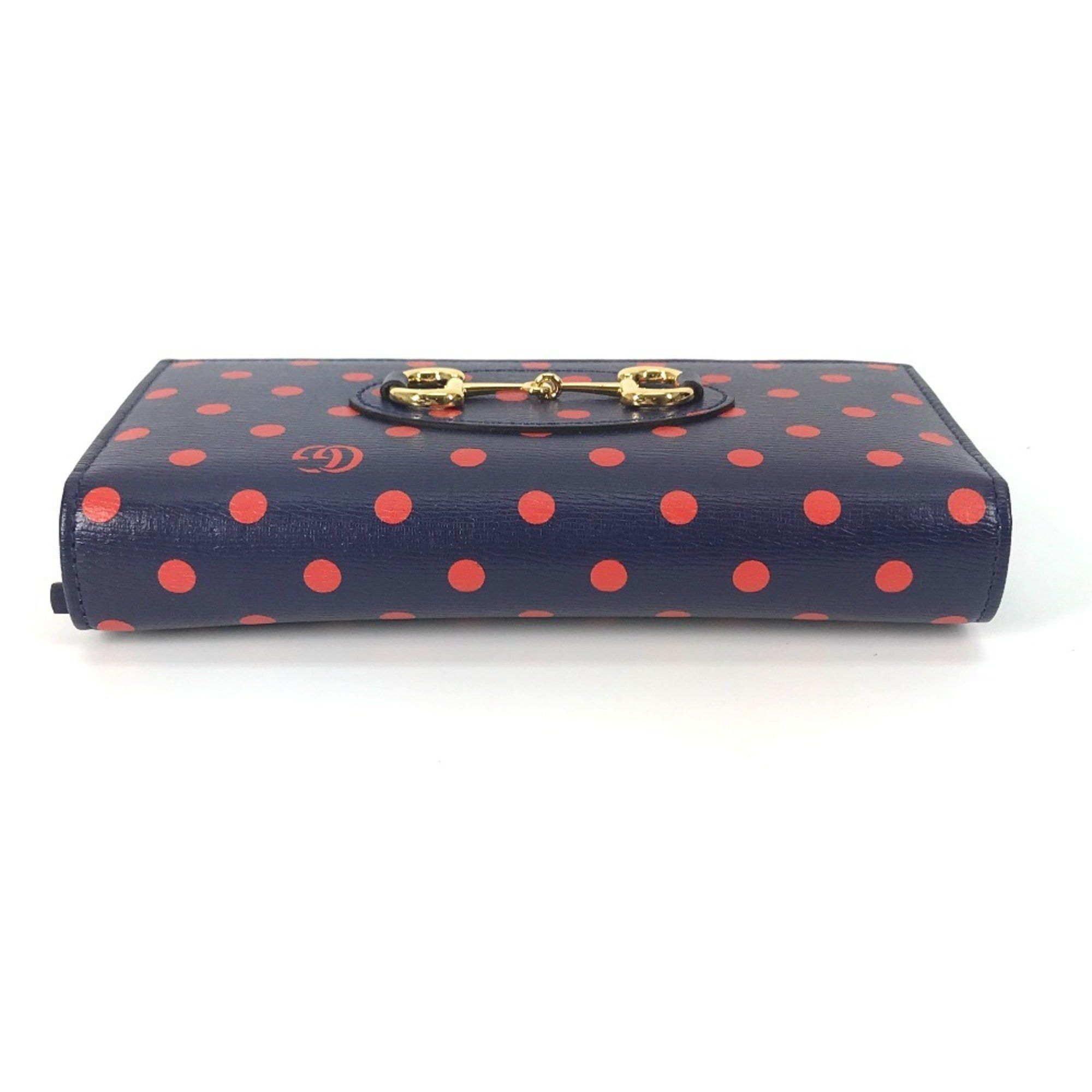 Gucci GUCCI Horsebit 1955 Dot Chain Wallet (621892) - Women's Leather Shoulder Bag in Navy and Red Like New Size ONE SIZE - 4 Thumbnail